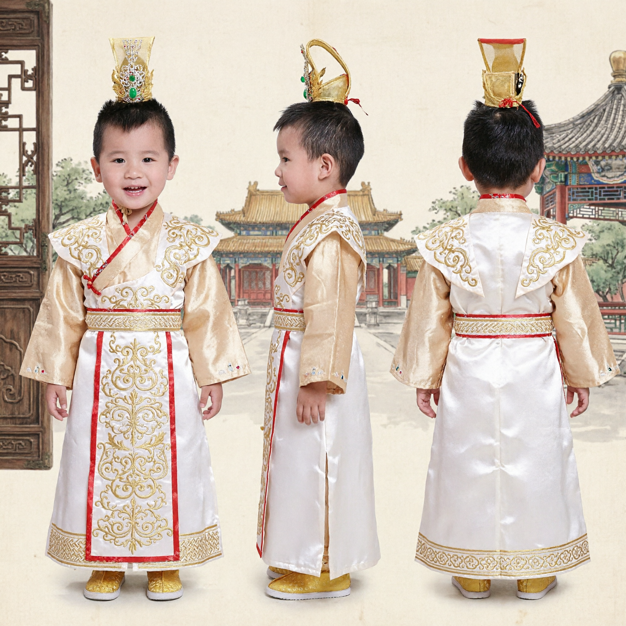 Boys Traditional Chinese Ancient Prince Hanfu Costume Kids Golden Robe for Festival Performance - Asian Costume