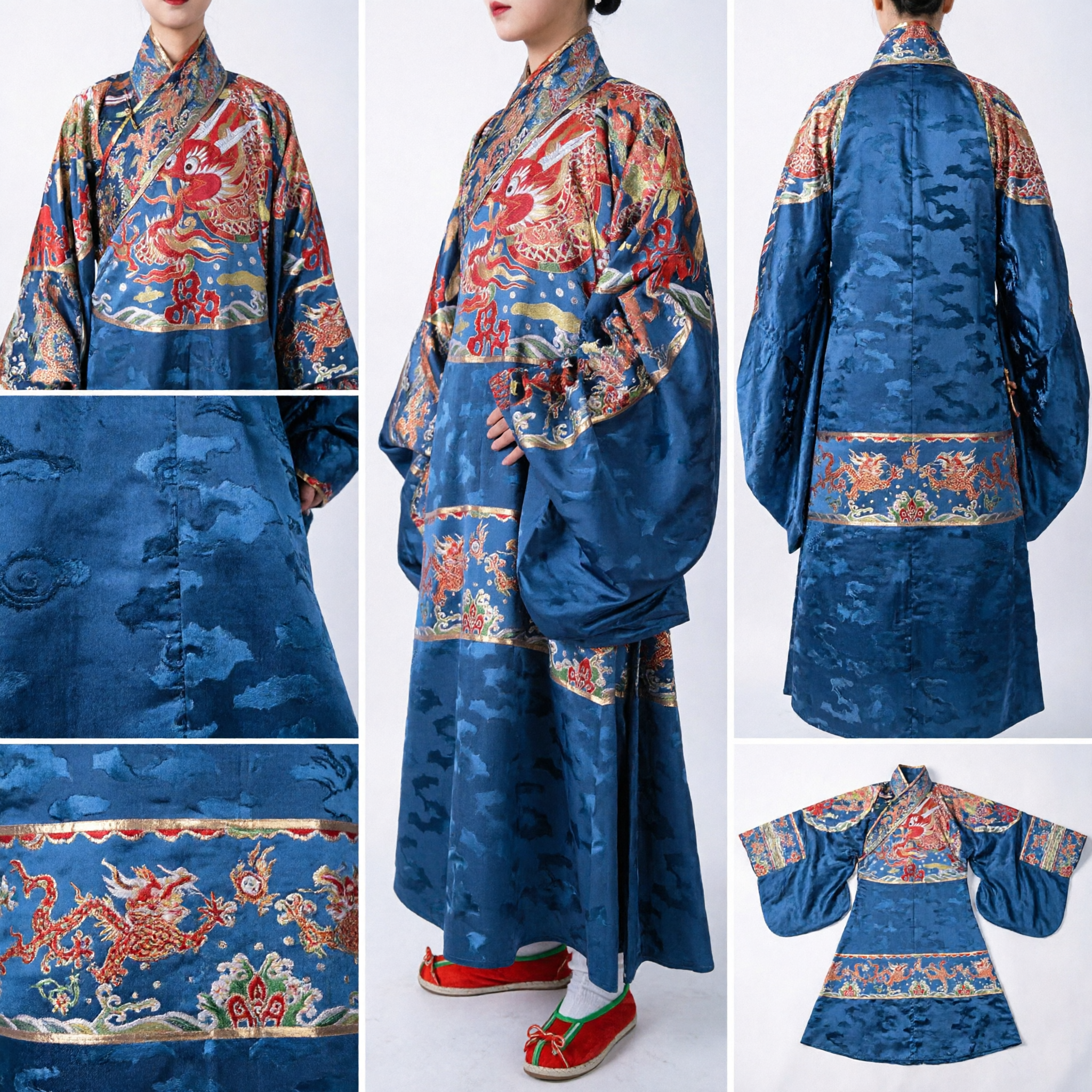 Ancient Chinese Ming Dynasty Blue Dragon Embroidery Robe Men's Hanfu Costume for Cosplay - Asian Costume