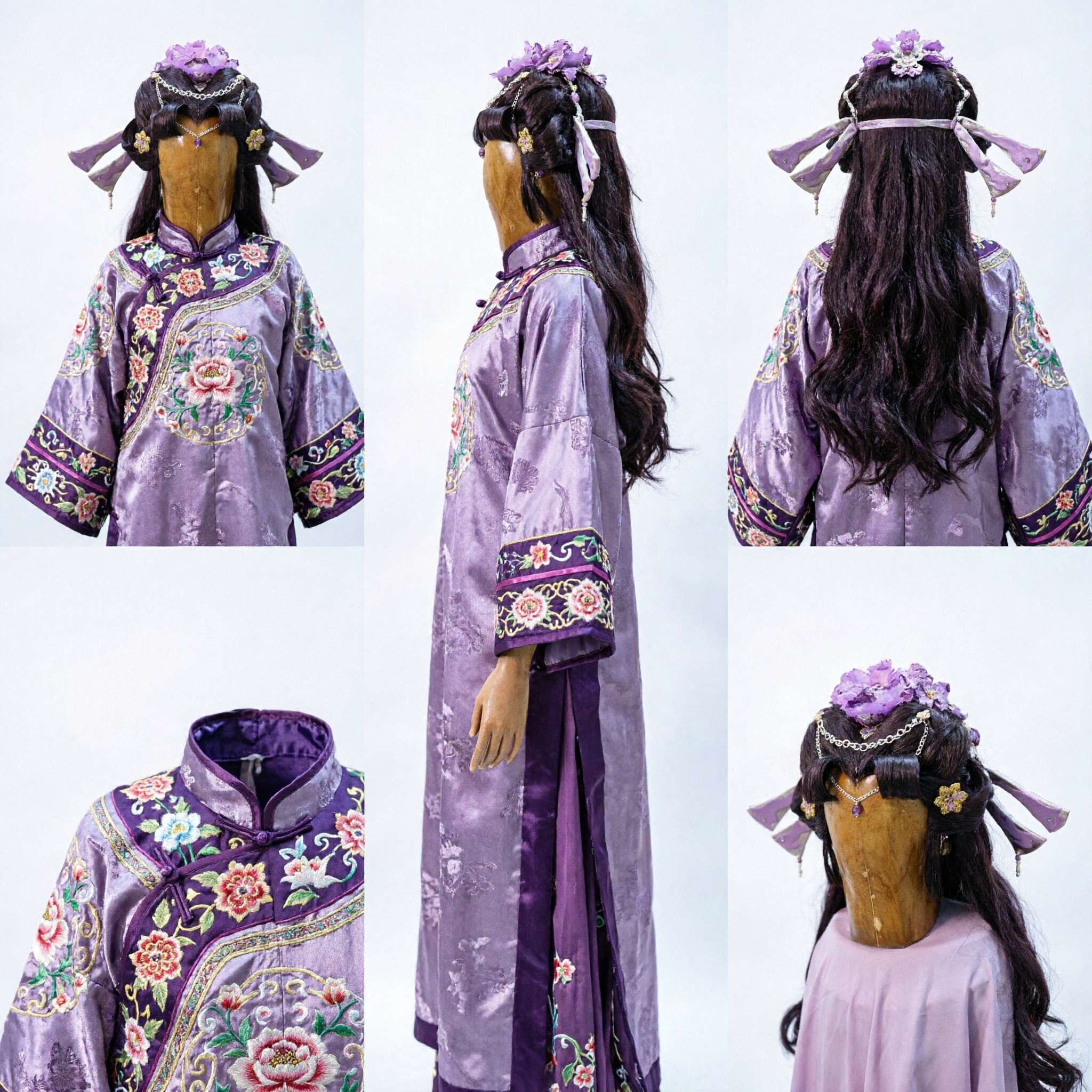 Exquisite Ancient Chinese Hanfu Wig Purple Flower Hairpiece Traditional Princess Headwear for Women Cosplay - Asian Costume