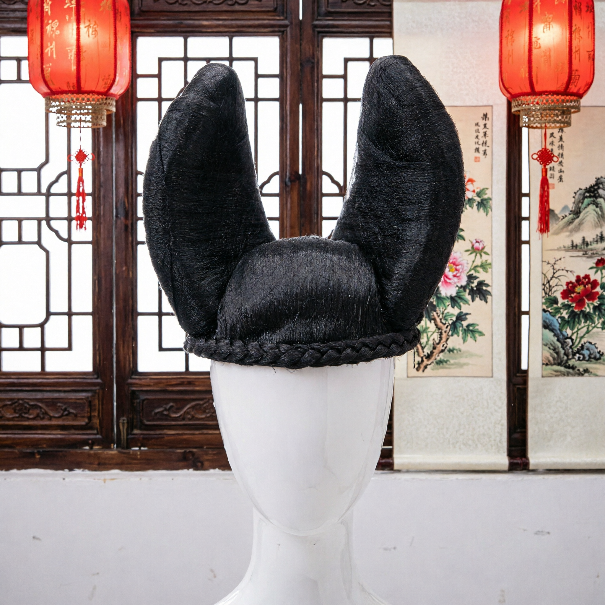 Ancient Chinese Traditional Black Hair Wig Loop Bun Hanfu Headpiece Cosplay Accessory for Women and Girls - Asian Costume