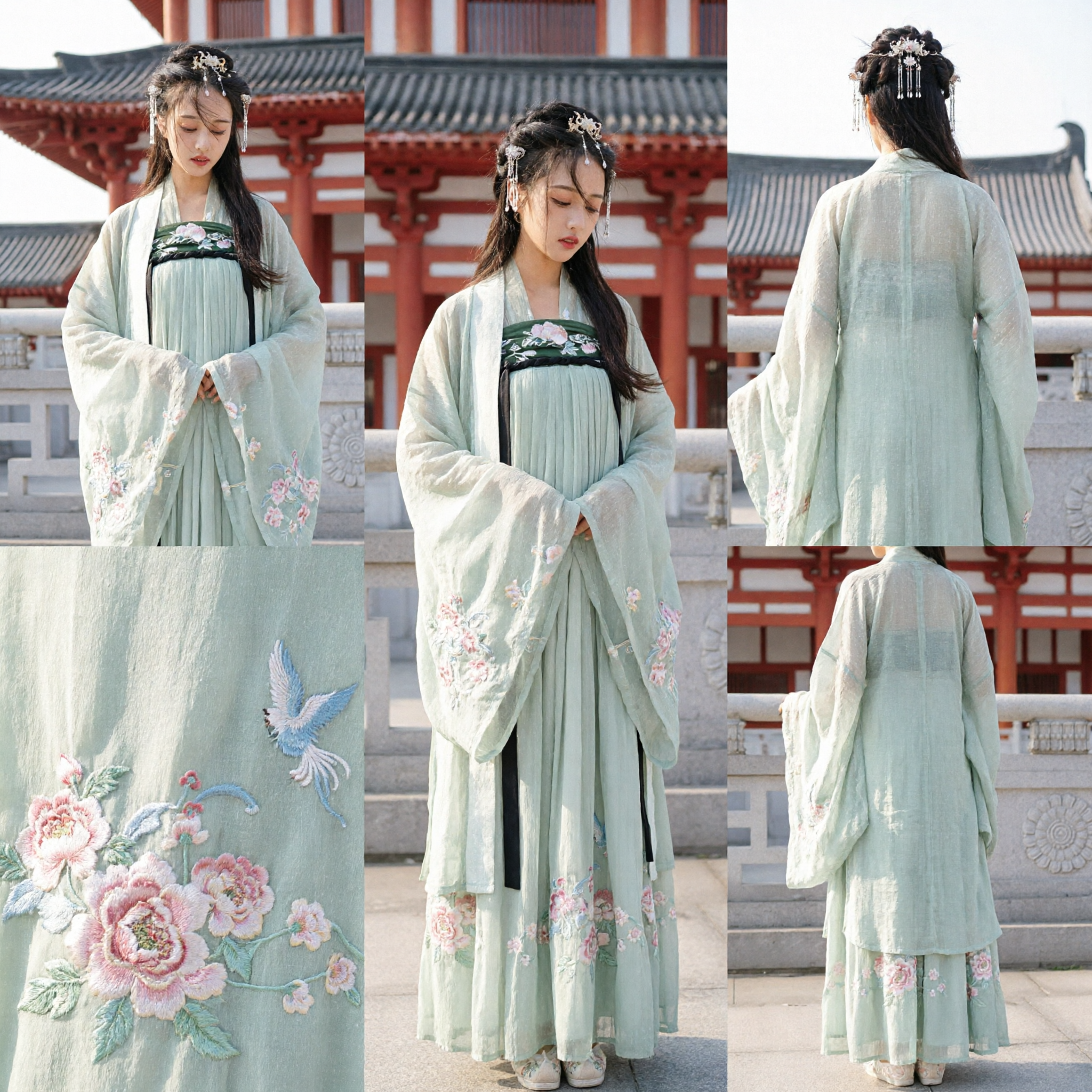 Elegant Green Hanfu Traditional Chinese Clothing Song Dynasty Ancient Costume Embroidered Dress for Women - Asian Costume