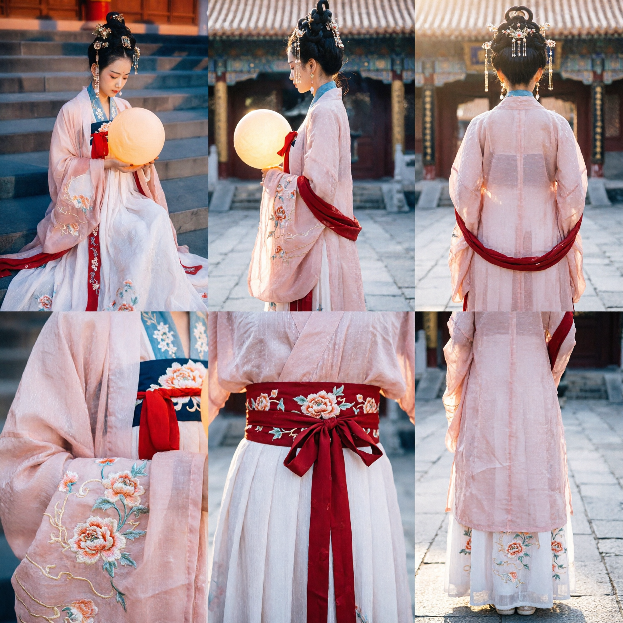 Elegant Pink Chinese Hanfu Traditional Ancient Costume Women's Fairy Dress with Floral Embroidery for Cosplay and Photography - Asian Costume