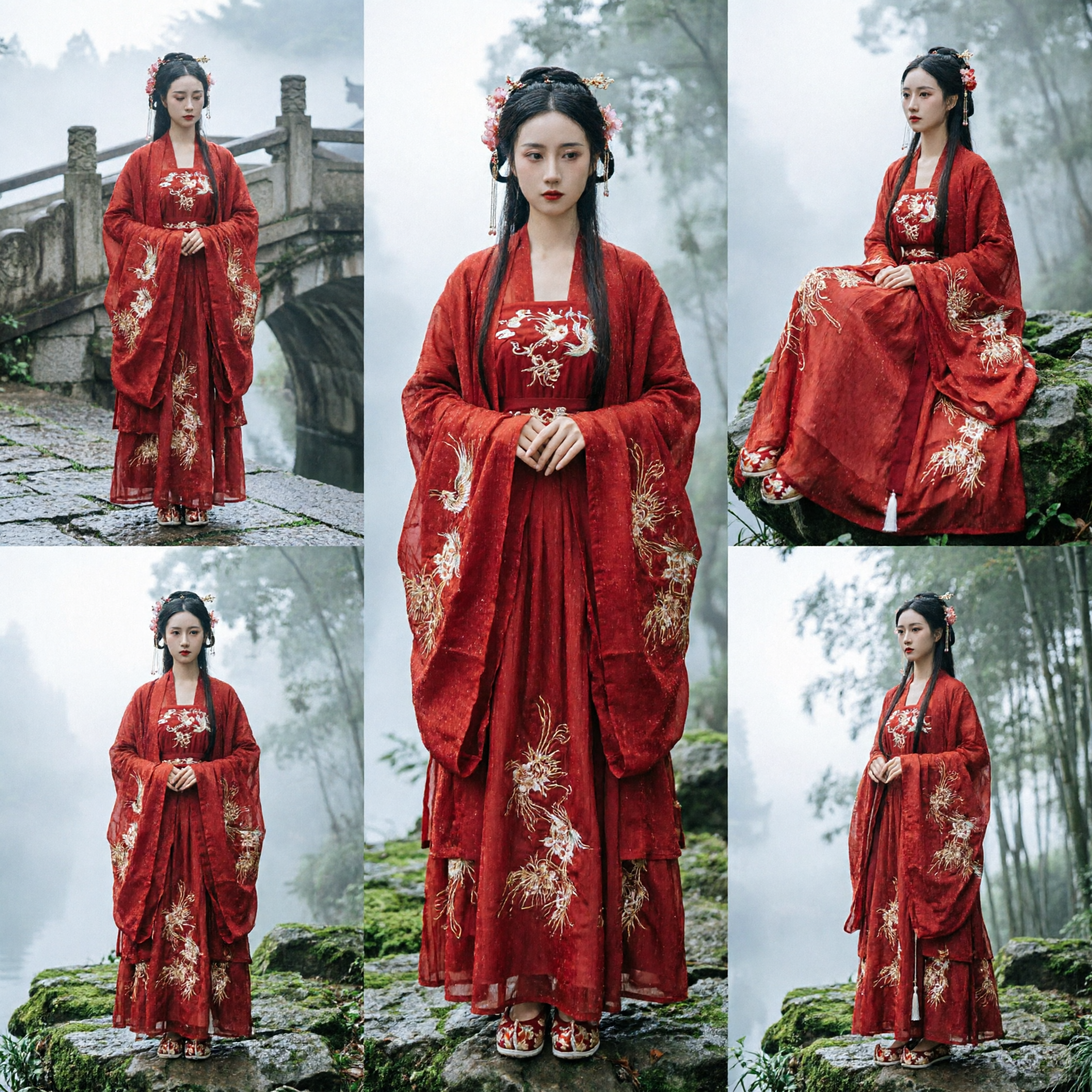 Chinese Traditional Red Hanfu Wedding Dress Ancient Tang Dynasty Princess Costume Complete Set for Women - Asian Costume