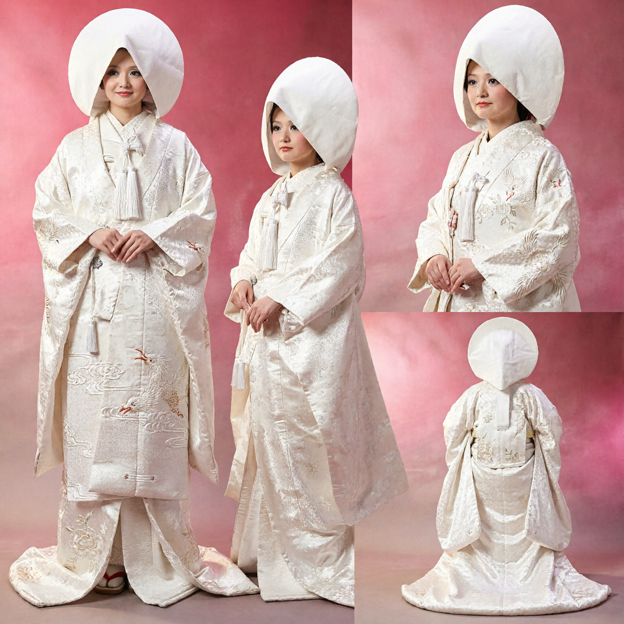Elegant White Shiromuku Japanese Traditional Wedding Kimono Set with Wataboshi Hood for Bridal Cosplay - Asian Costume