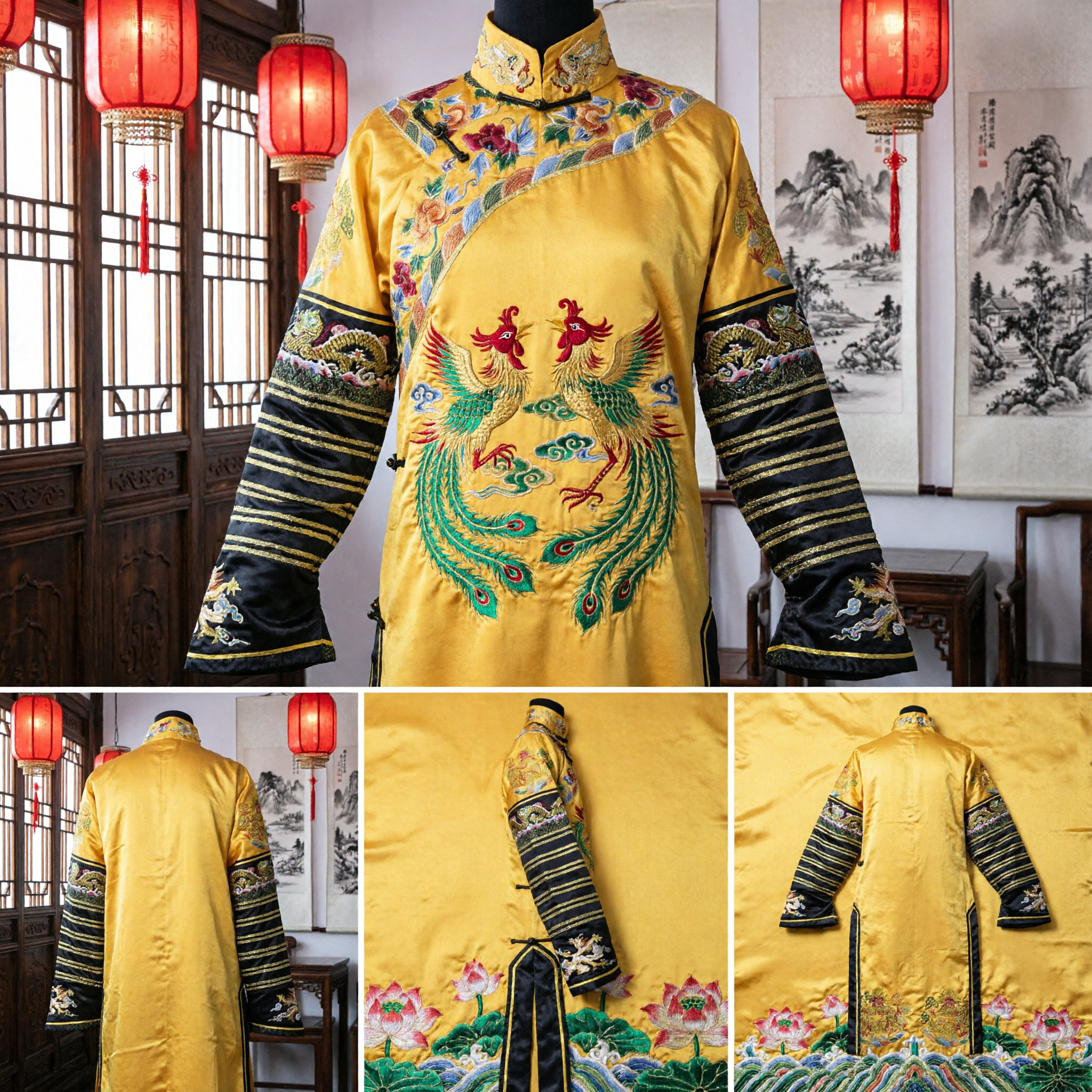 Traditional Chinese Yellow Dragon Robe Men's Embroidered Changshan Ancient Emperor Costume for Historical Performance - Asian Costume