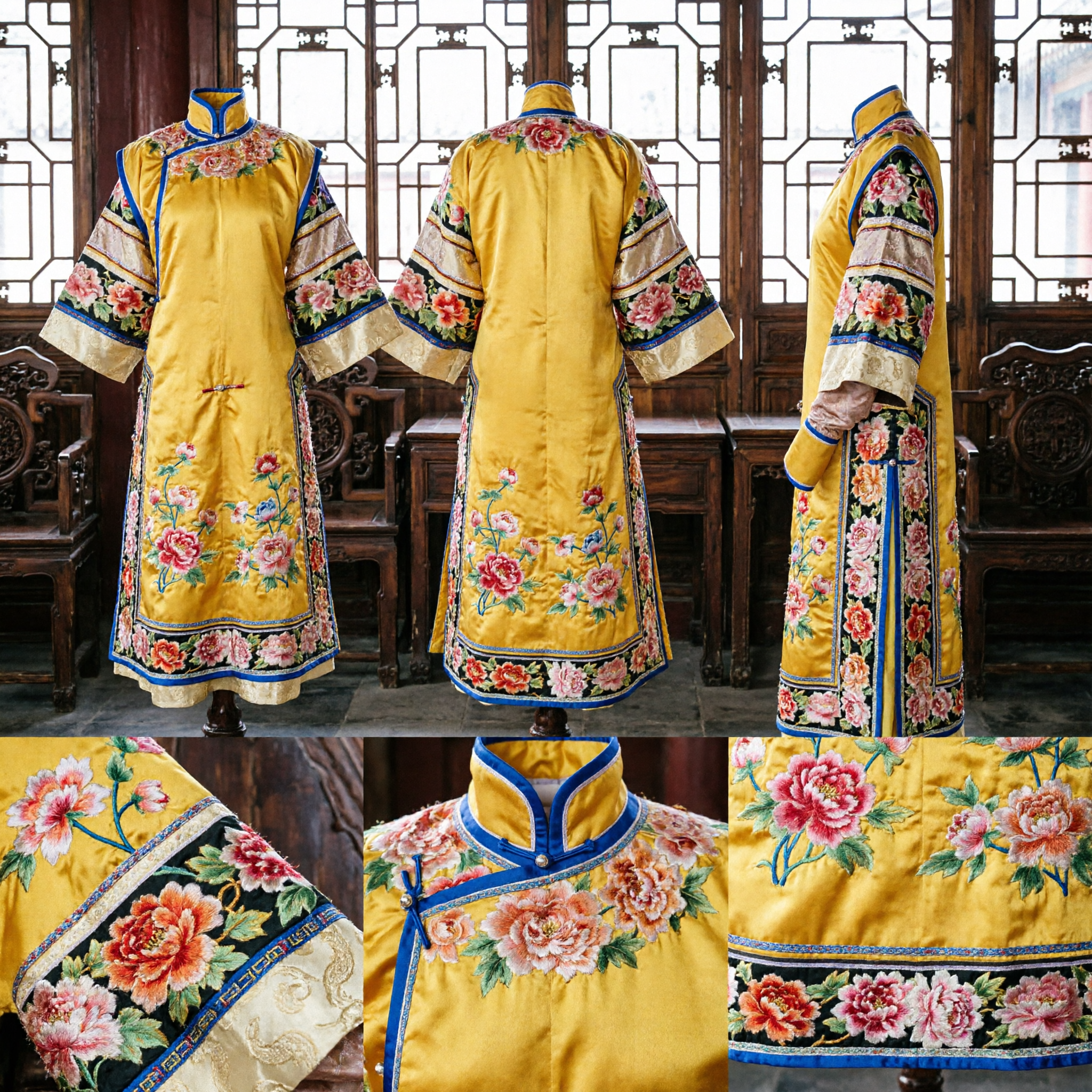 Traditional Chinese Qing Dynasty Princess Yellow Embroidered Robe Manchu Palace Lady Costume for Women - Asian Costume