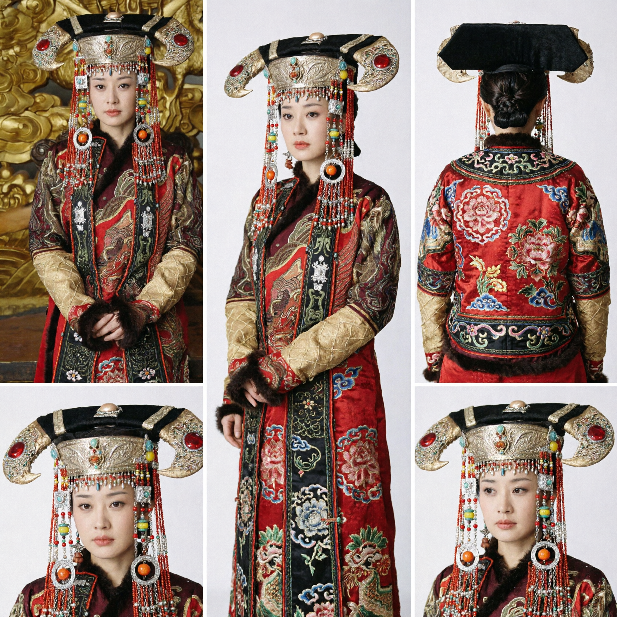 Traditional Chinese Qing Dynasty Empress Costume Ancient Manchu Noblewoman Robe with Ornate Beaded Headdress for Women - Asian Costume