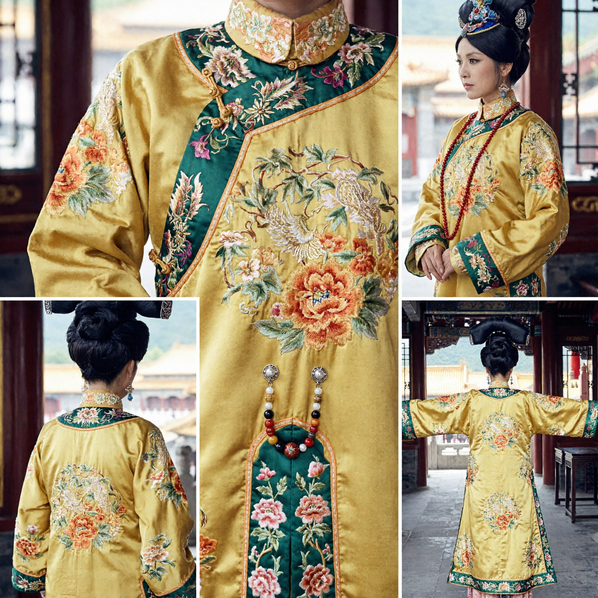Traditional Chinese Qing Dynasty Manchu Empress Yellow Robe Palace Drama Cosplay Costume for Women - Asian Costume