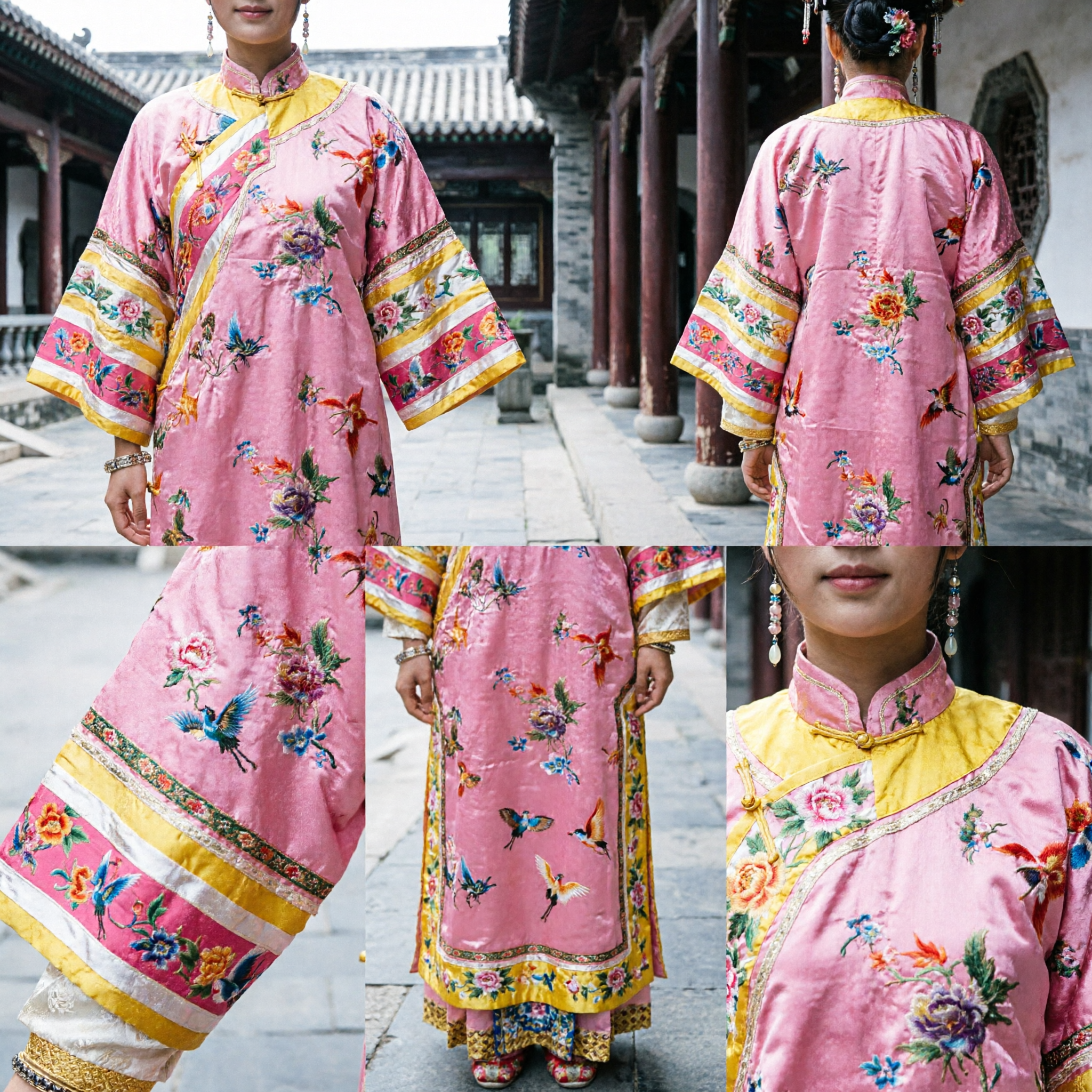 Pink Qing Dynasty Princess Embroidered Robe Traditional Chinese Ancient Costume for Women Cosplay - Asian Costume
