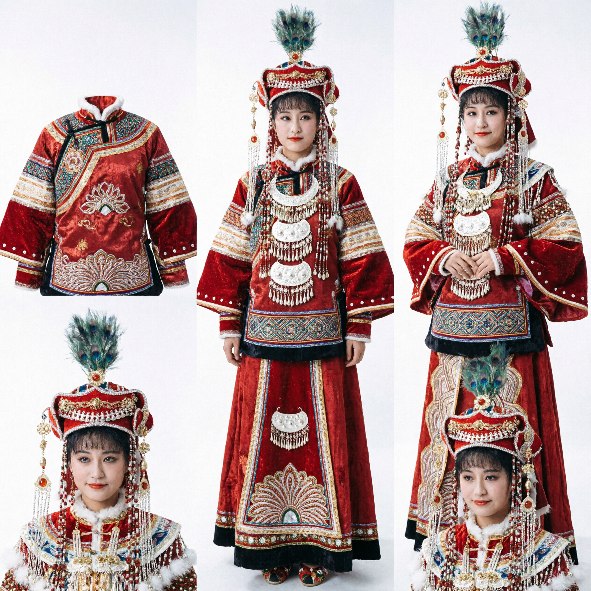 Traditional Chinese Ancient Princess Costume Red Embroidered Robe with Elaborate Pearl Headdress for Women Performance - Asian Costume