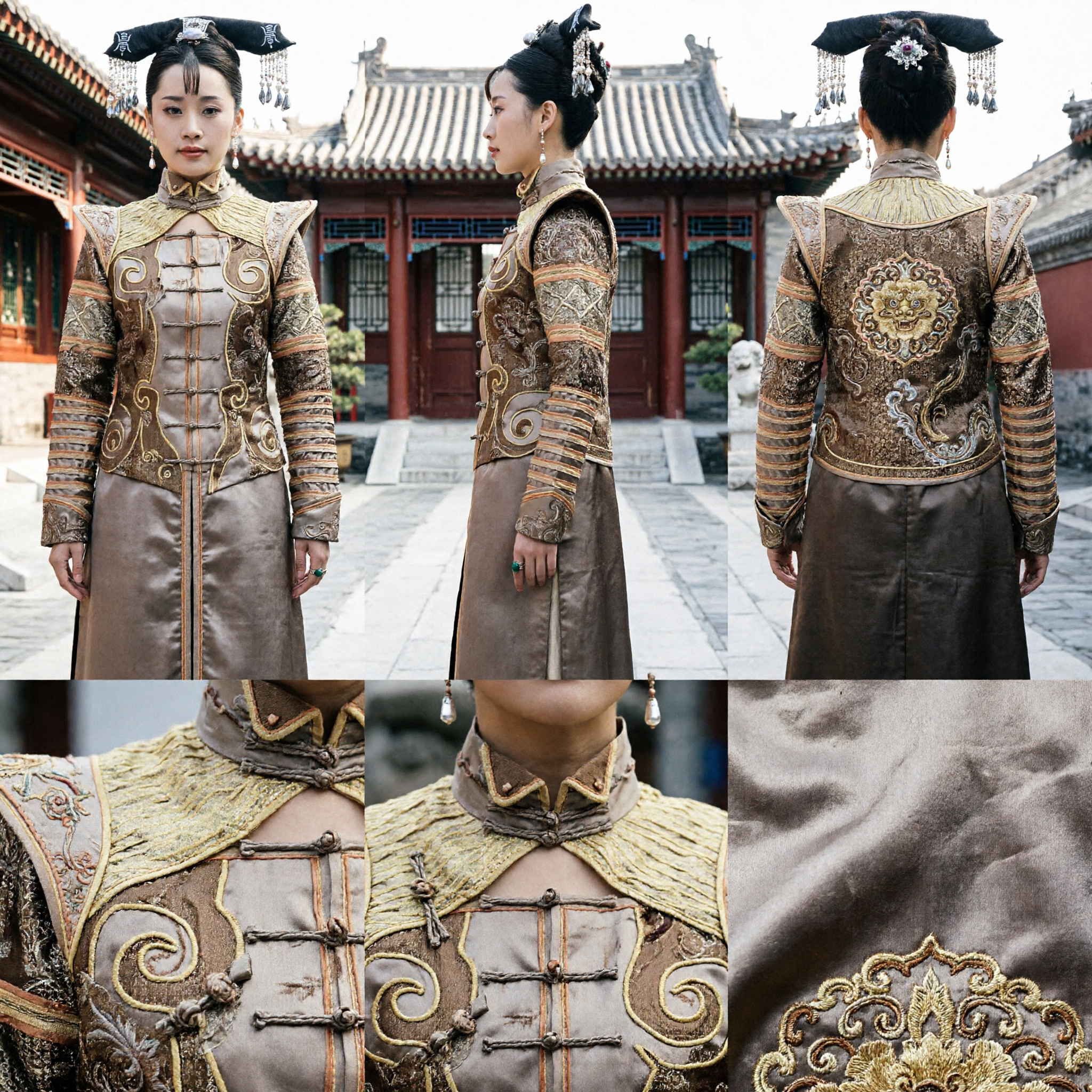 Chinese Traditional Qing Dynasty Manchu Warrior Armor Costume Women Embroidered Period Drama Cosplay Outfit - Asian Costume