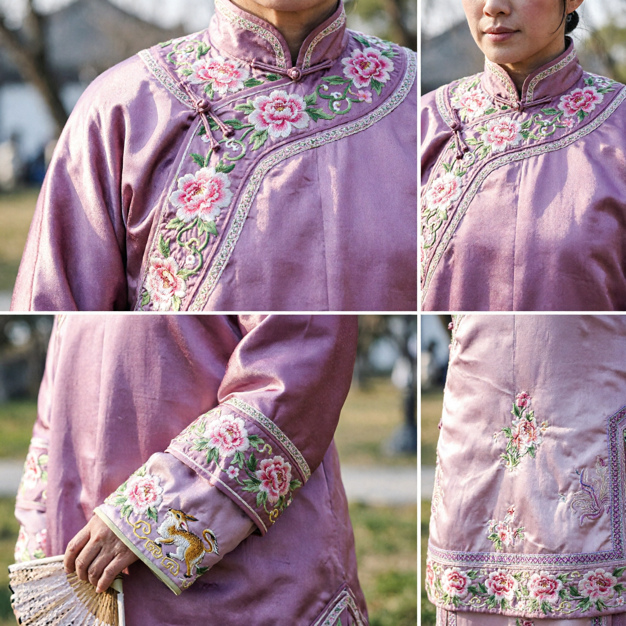 Traditional Chinese Qing Dynasty Manchu Princess Pink Fur Cape and Embroidered Dress Costume Set - Asian Costume