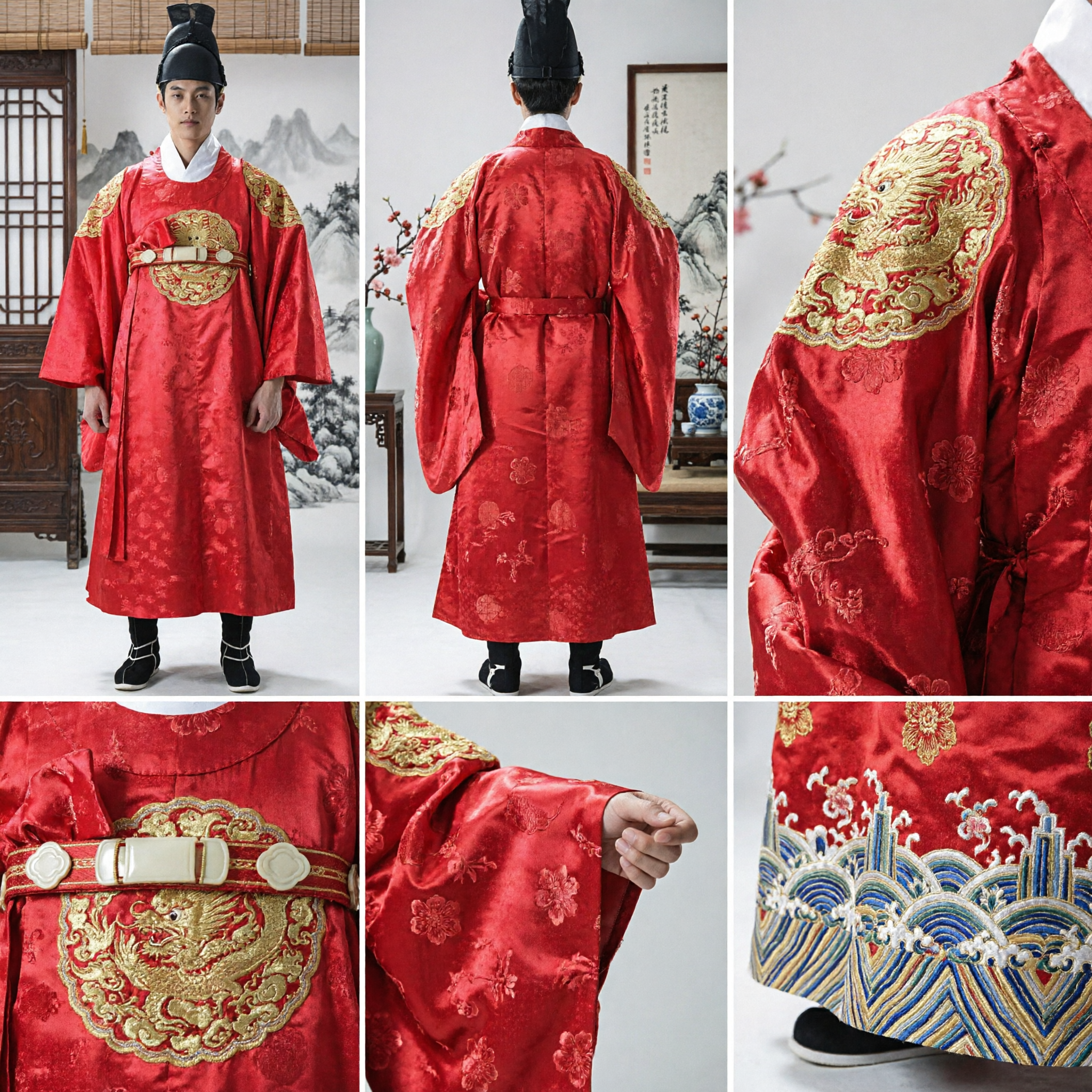 Traditional Korean King Hanbok Red Dragon Robe Joseon Dynasty Historical Costume for Men Cosplay - Asian Costume