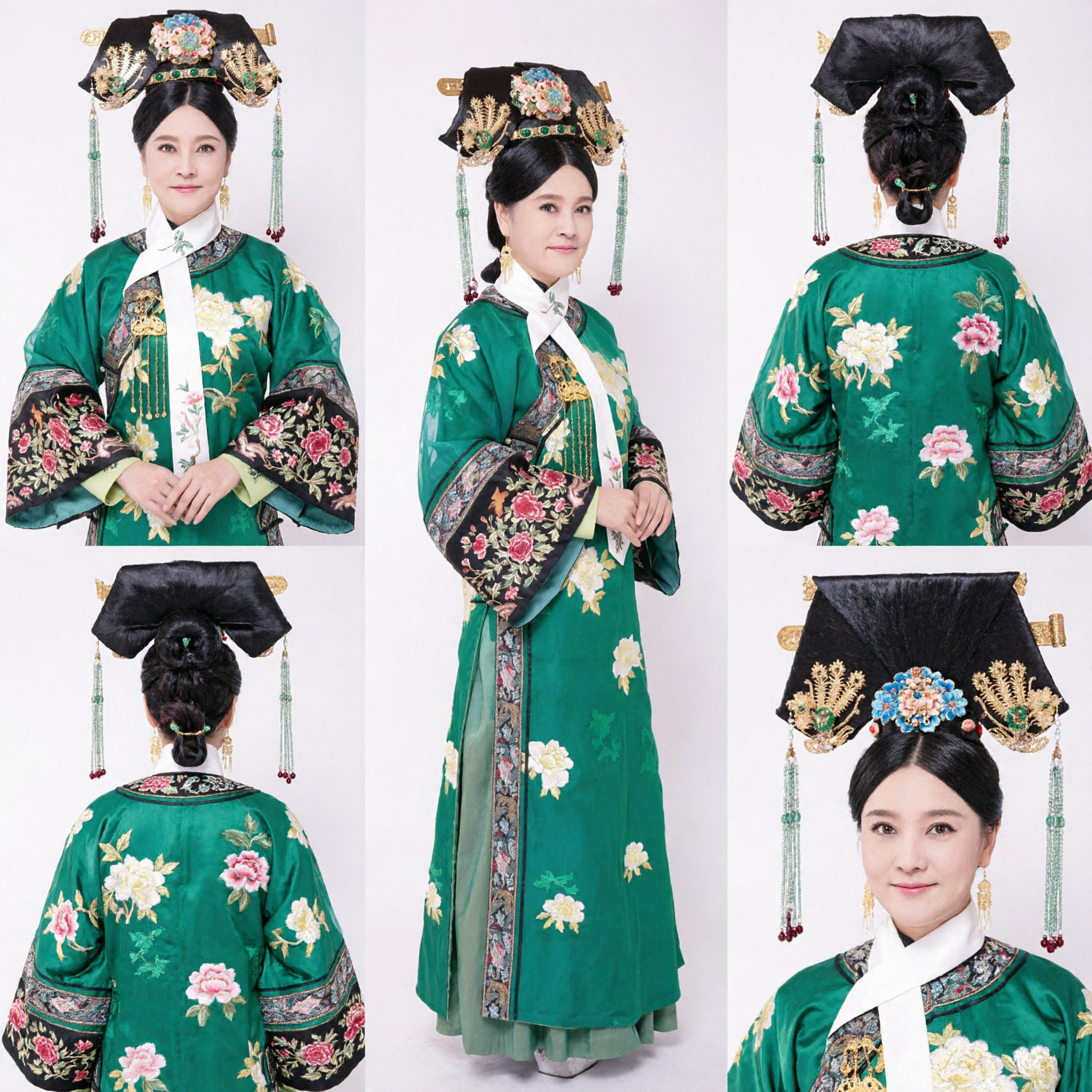 Traditional Chinese Qing Dynasty Palace Costume Green Embroidered Robe Manchu Princess Hanfu for Women Cosplay Performance - Asian Costume