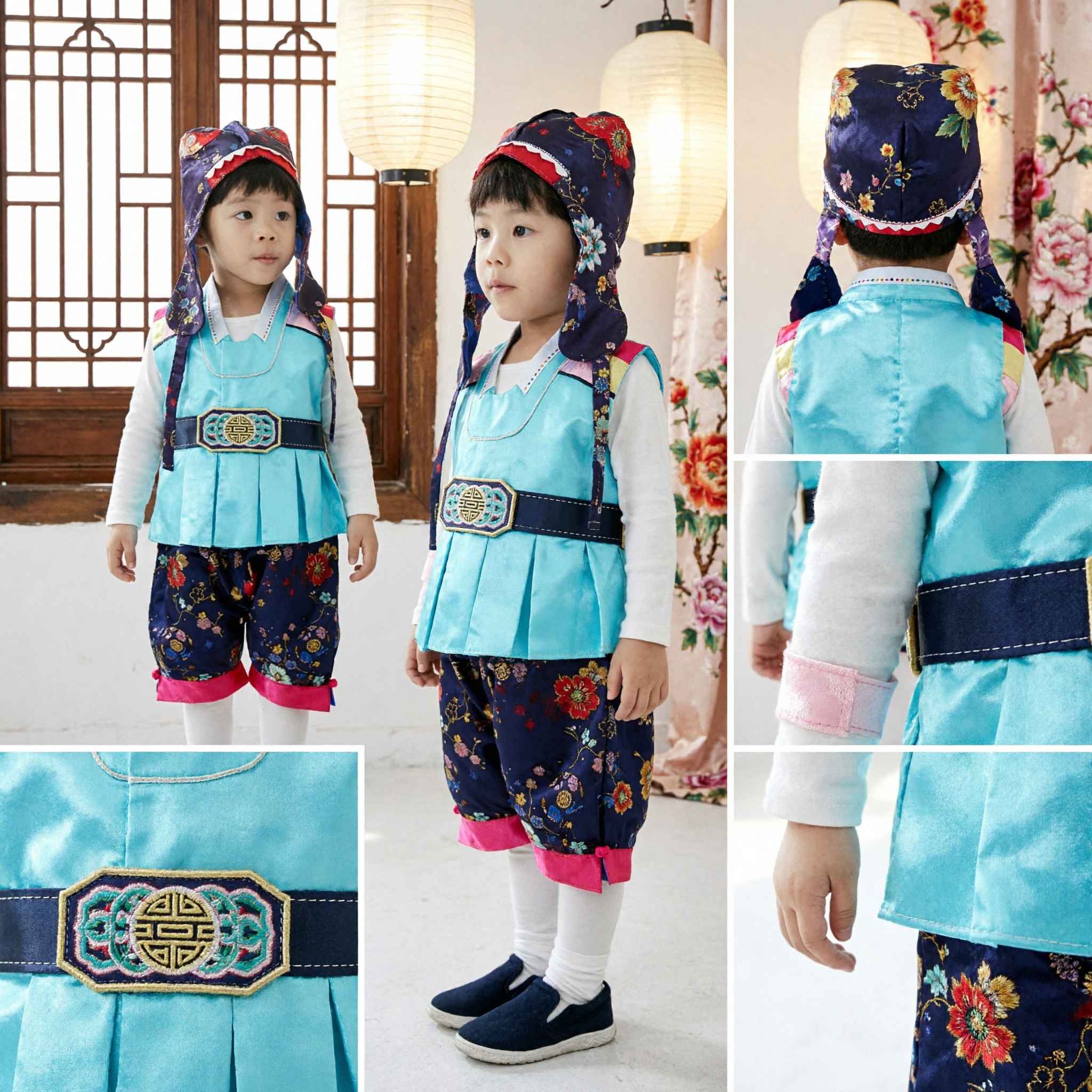 Boys Traditional Korean Hanbok Costume Blue Ceremonial Outfit for Kids Toddler Doljanchi Birthday Party - Asian Costume