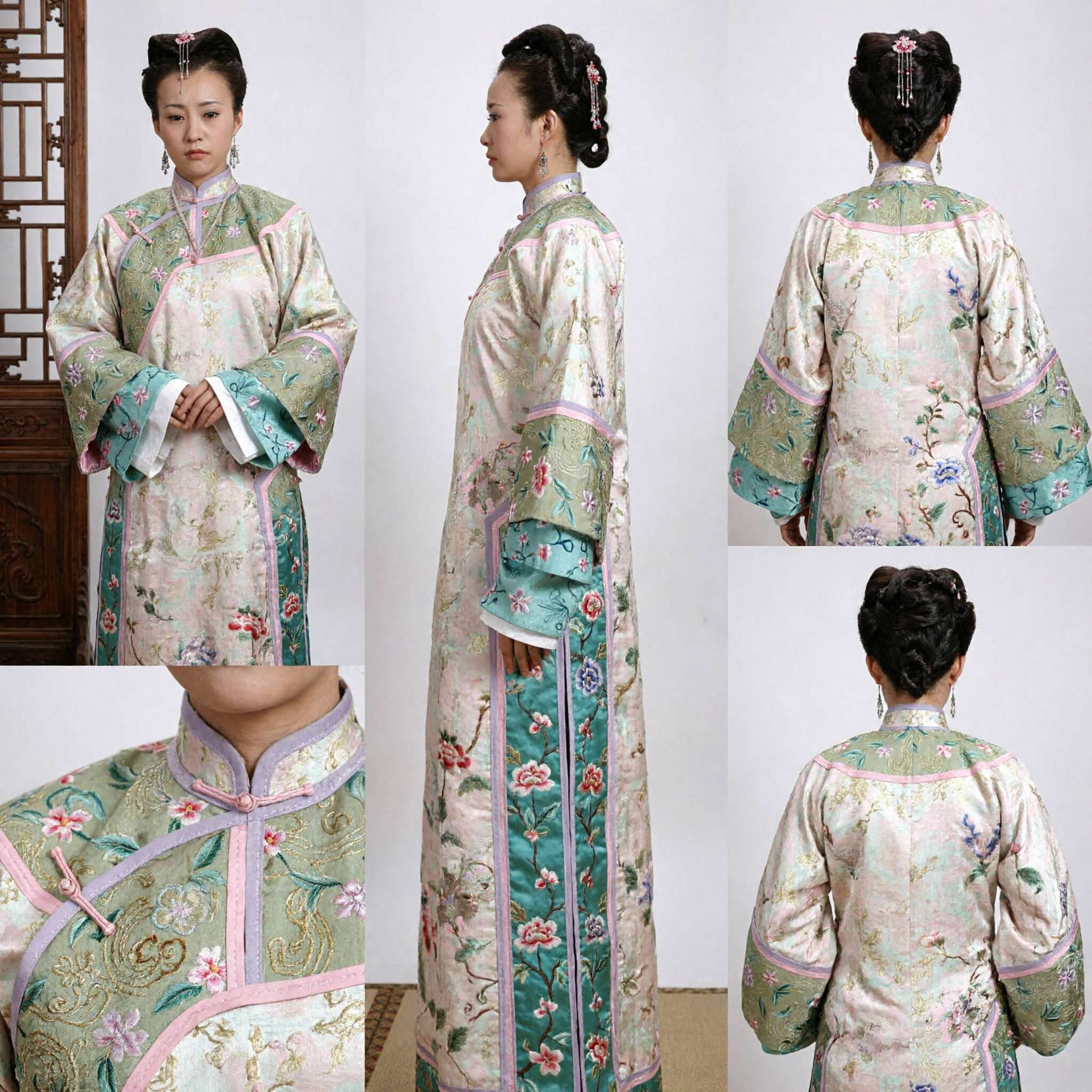 Chinese Traditional Green Costume Women Qing Dynasty Embroidered Robe Ancient Hanfu Historical Drama Cosplay - Asian Costume