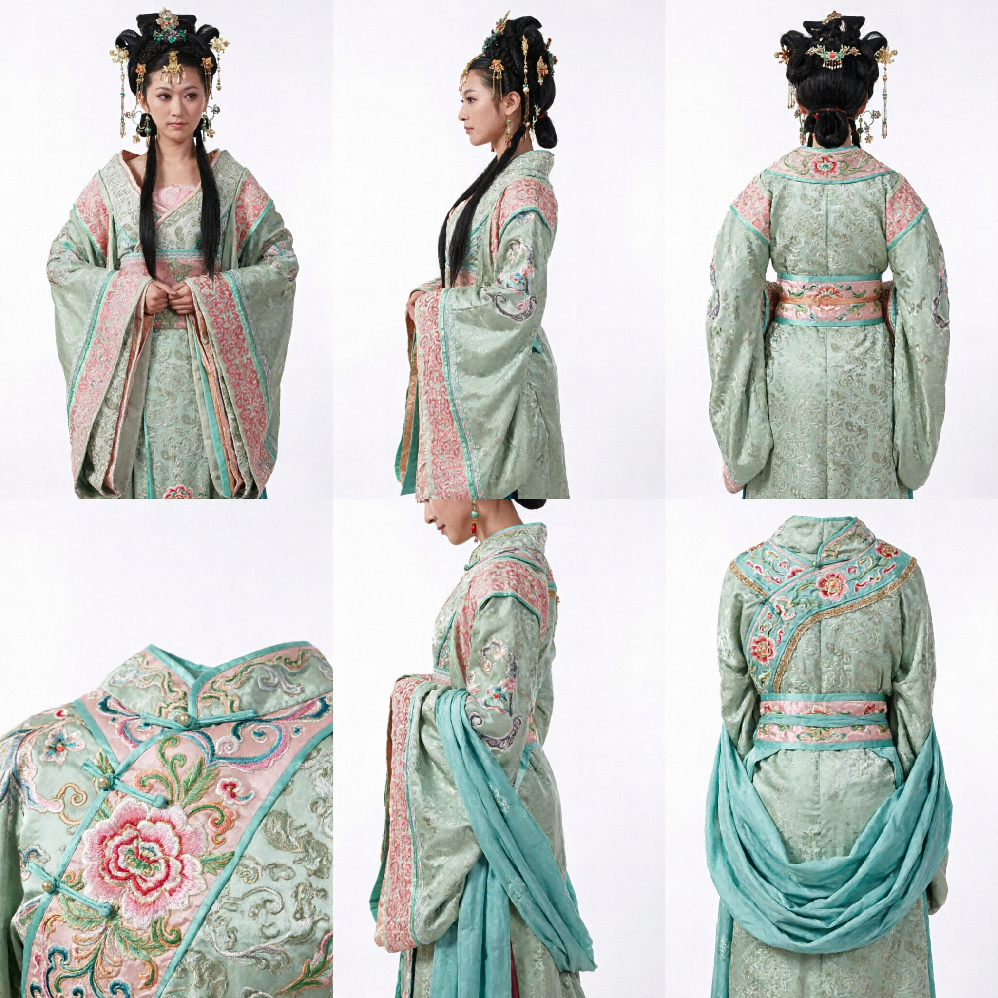 Ancient Chinese Princess Costume Green Embroidered Hanfu Dress Tang Dynasty Imperial Concubine Outfit for Women - Asian Costume