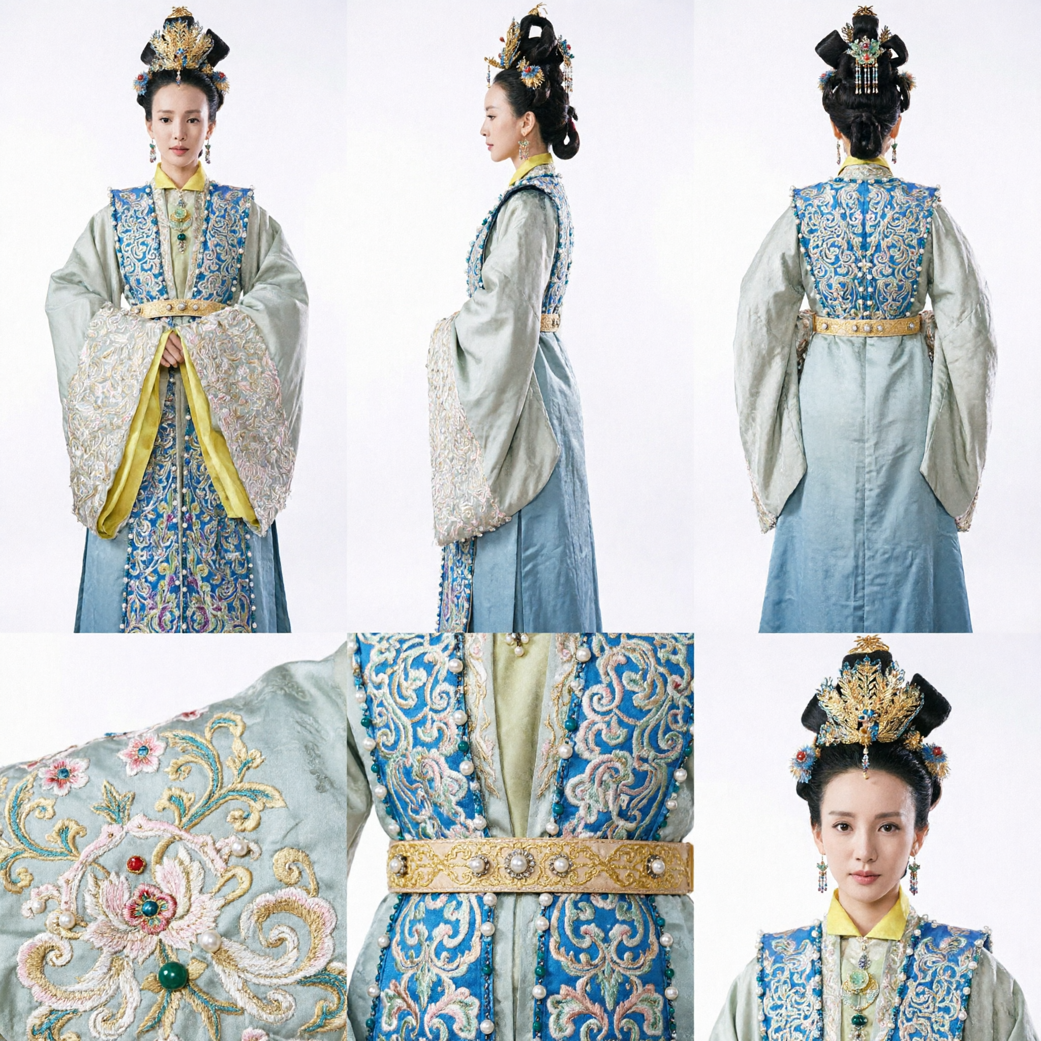 Chinese Traditional Ancient Palace Noblewoman Hanfu Costume Ming Dynasty Embroidered Green Robe for Women Cosplay - Asian Costume
