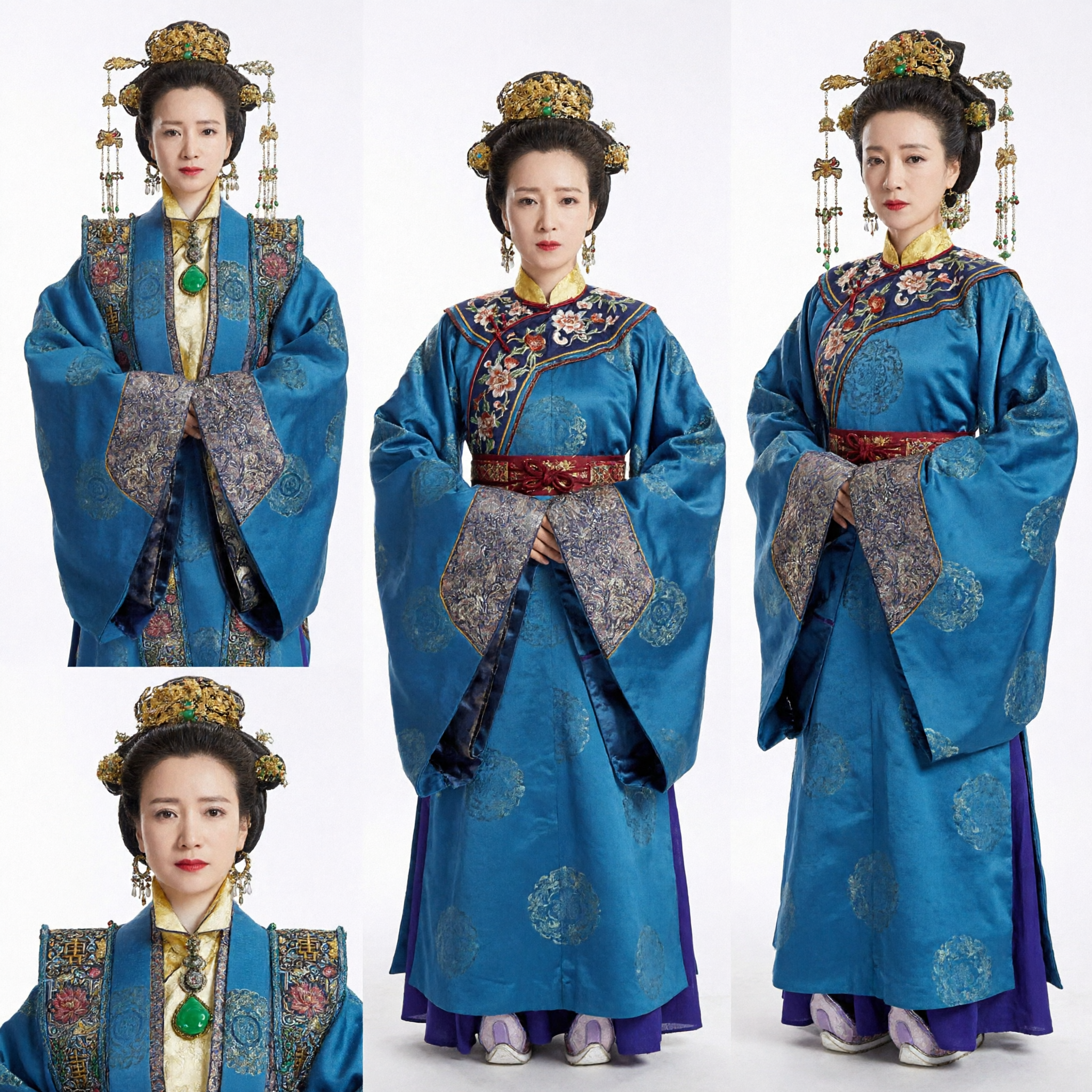 Chinese Traditional Ming Dynasty Empress Blue Hanfu Costume Ancient Noblewoman Embroidered Robe for Women Stage Performance - Asian Costume