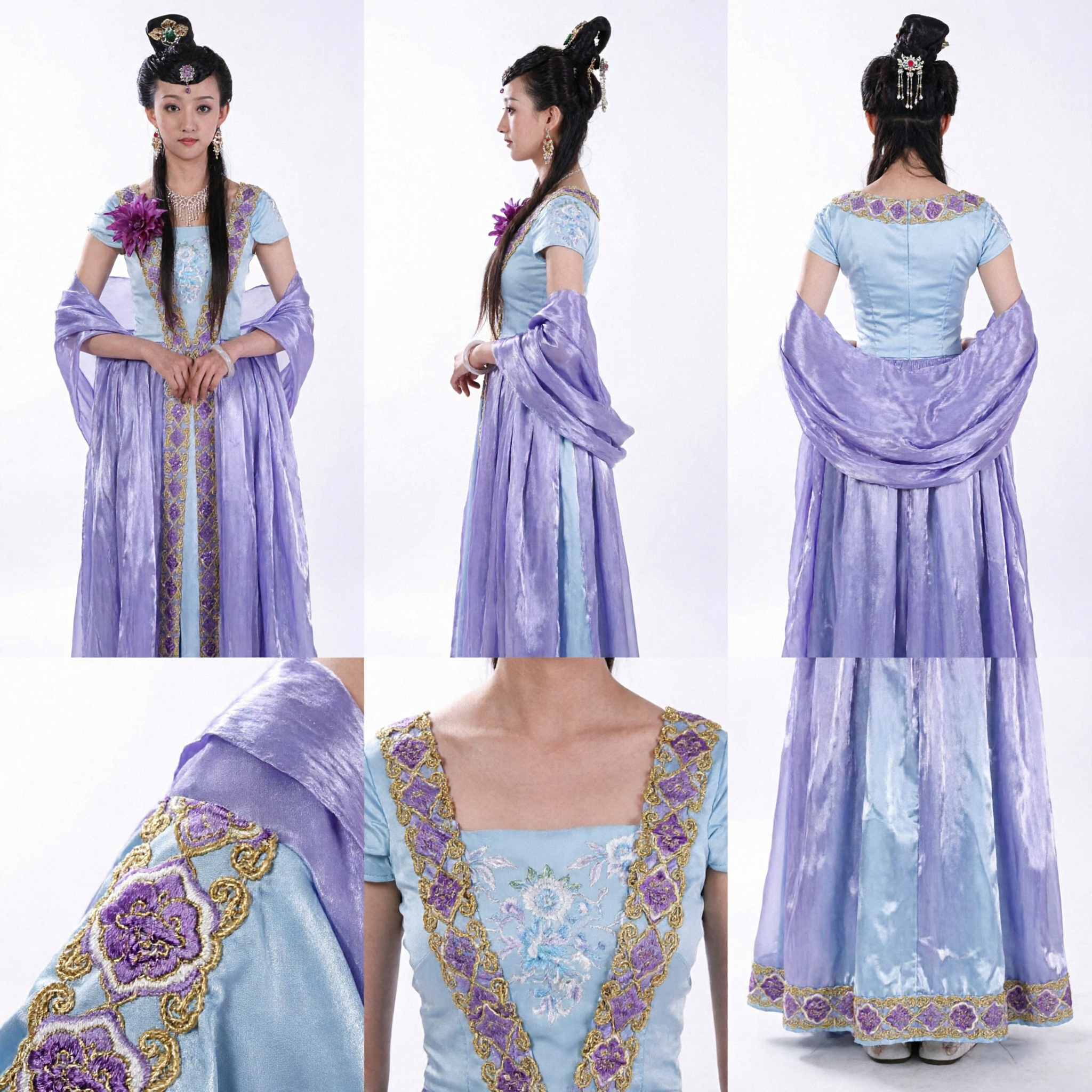 Ancient Chinese Tang Dynasty Palace Lady Costume Purple Blue Embroidered Hanfu Dress for Women Cosplay - Asian Costume