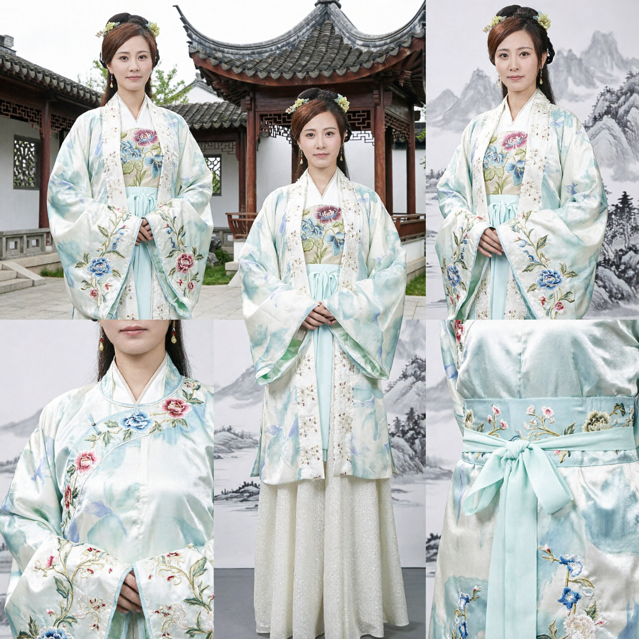 Elegant Traditional Chinese Hanfu Ancient Costume for Women Floral Embroidery Song Dynasty Style Robe Set - Asian Costume