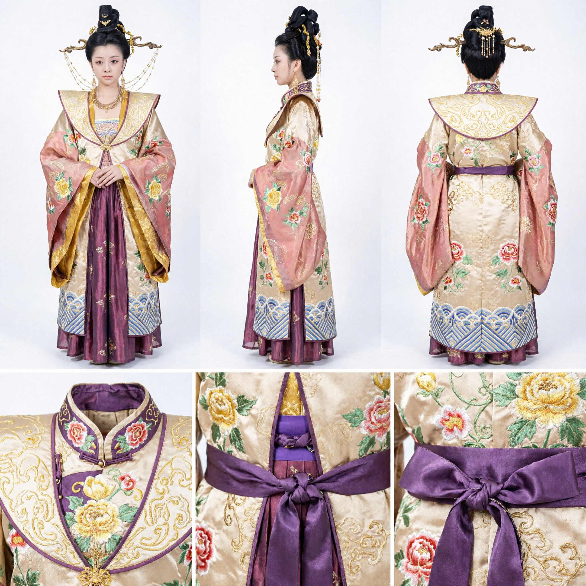 Ancient Chinese Tang Dynasty Empress Hanfu Costume Pink Gold Embroidered Traditional Dress for Women Cosplay - Asian Costume
