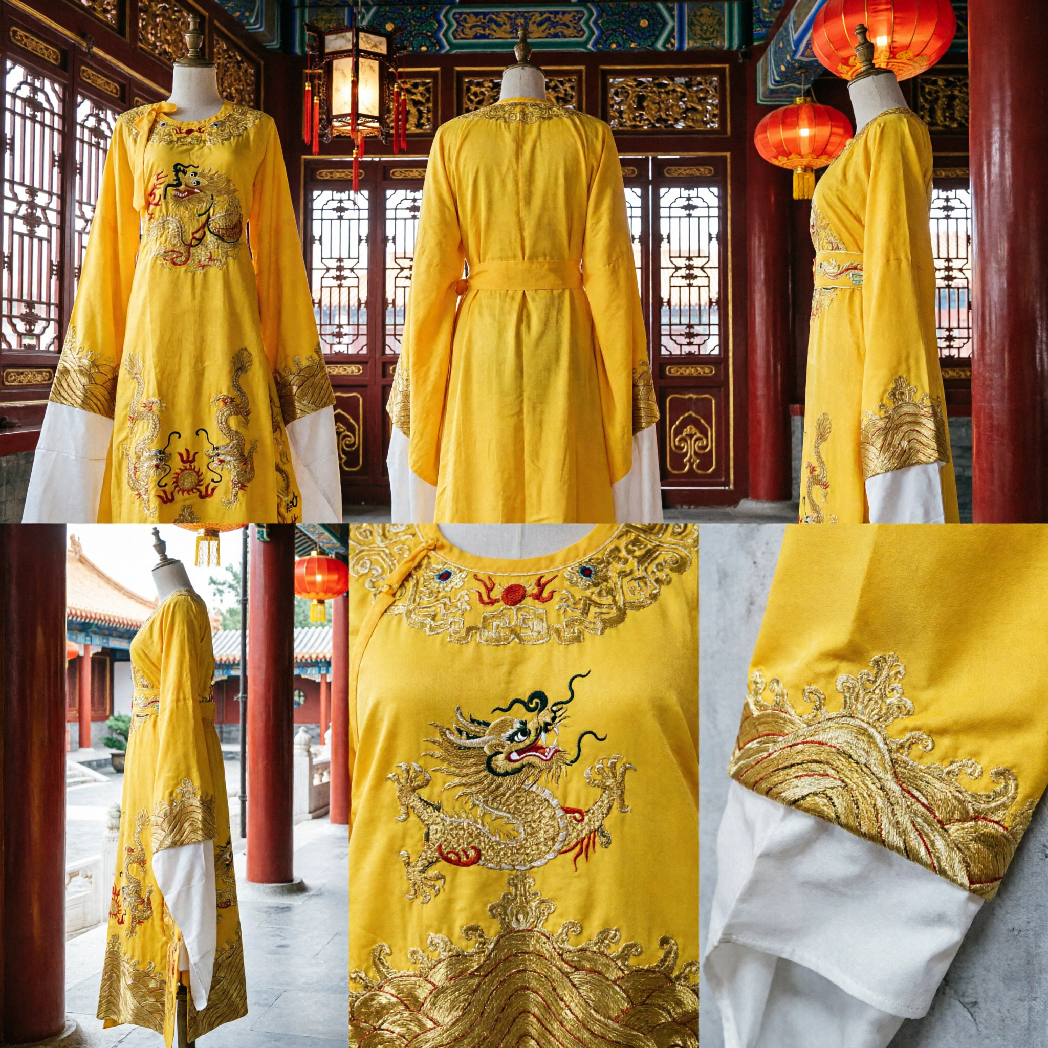 Traditional Chinese Yellow Dragon Robe Emperor Costume Ancient Hanfu Dress for Men Stage Performance - Asian Costume