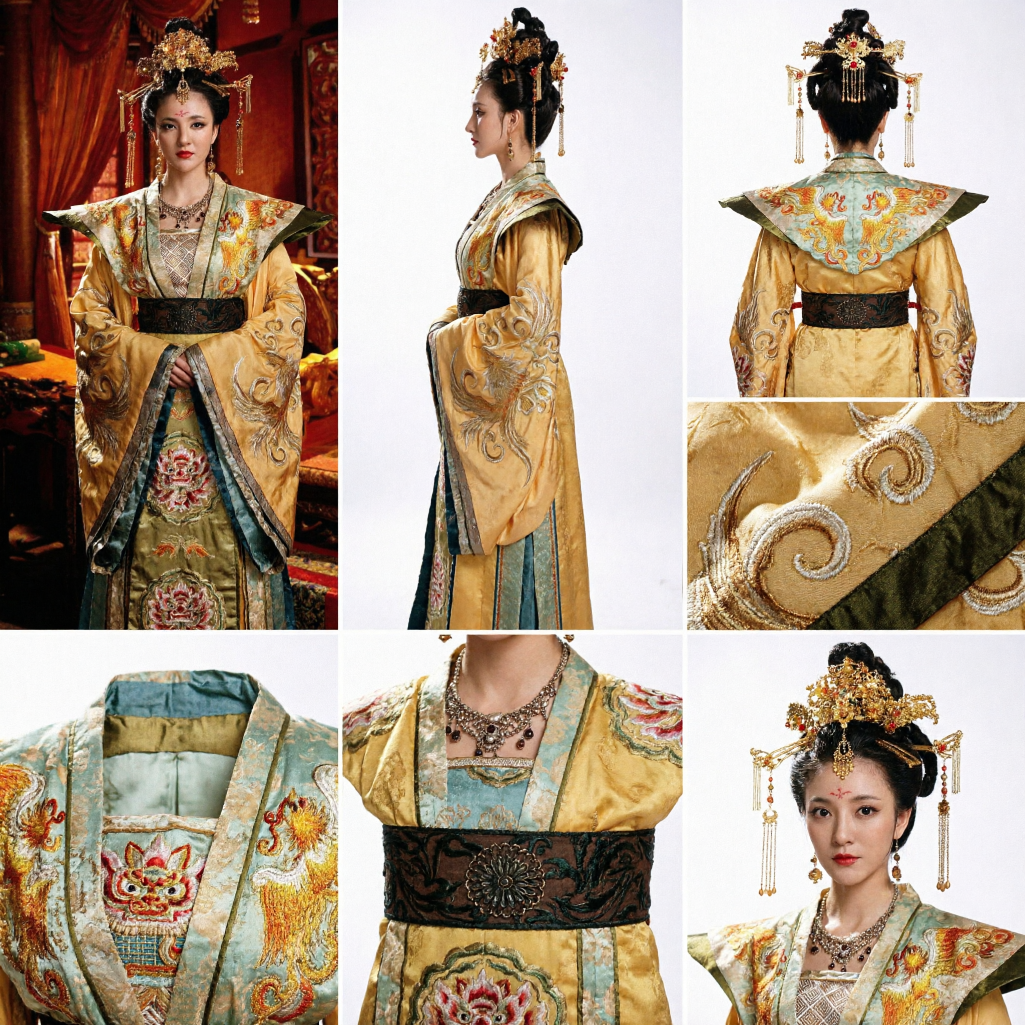 Traditional Chinese Empress Costume Tang Dynasty Ancient Palace Dress Golden Phoenix Hanfu for Women - Asian Costume