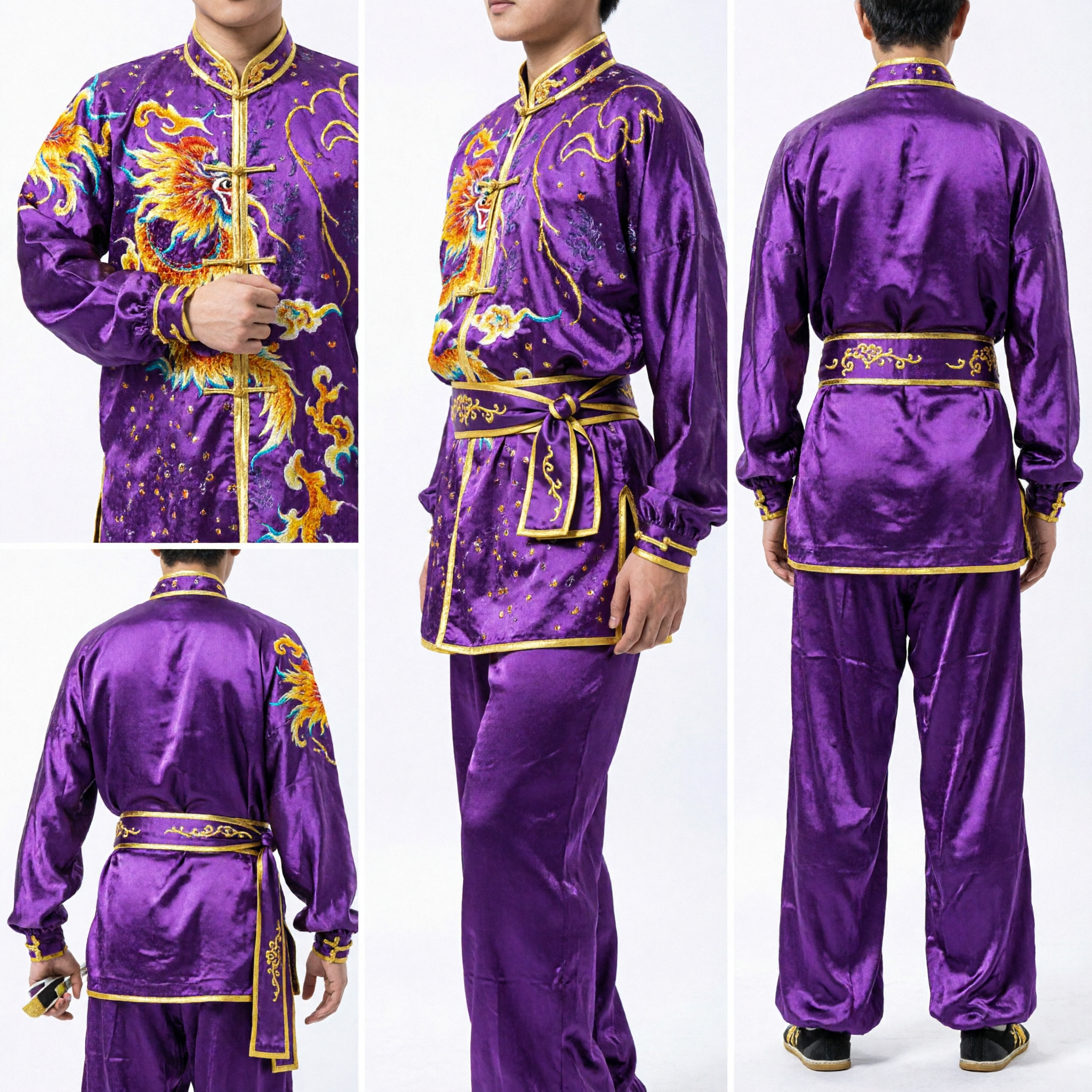 Professional Purple Dragon Embroidery Wushu Kung Fu Uniform Set for Martial Arts Competition Performance - Asian Costume