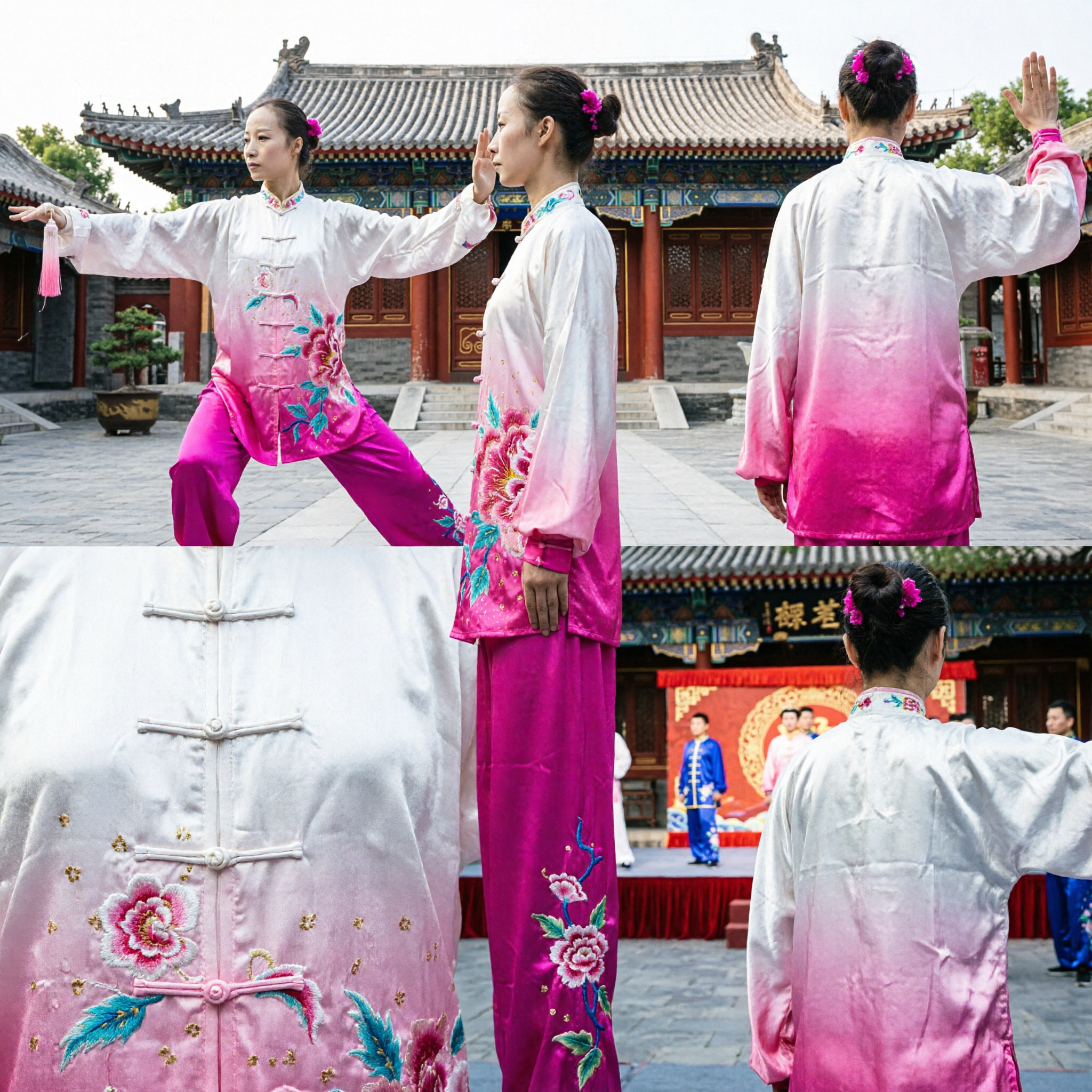 Women's Traditional Tai Chi Uniform Silk Embroidered Wushu Kung Fu Competition Performance Costume Set - Asian Costume