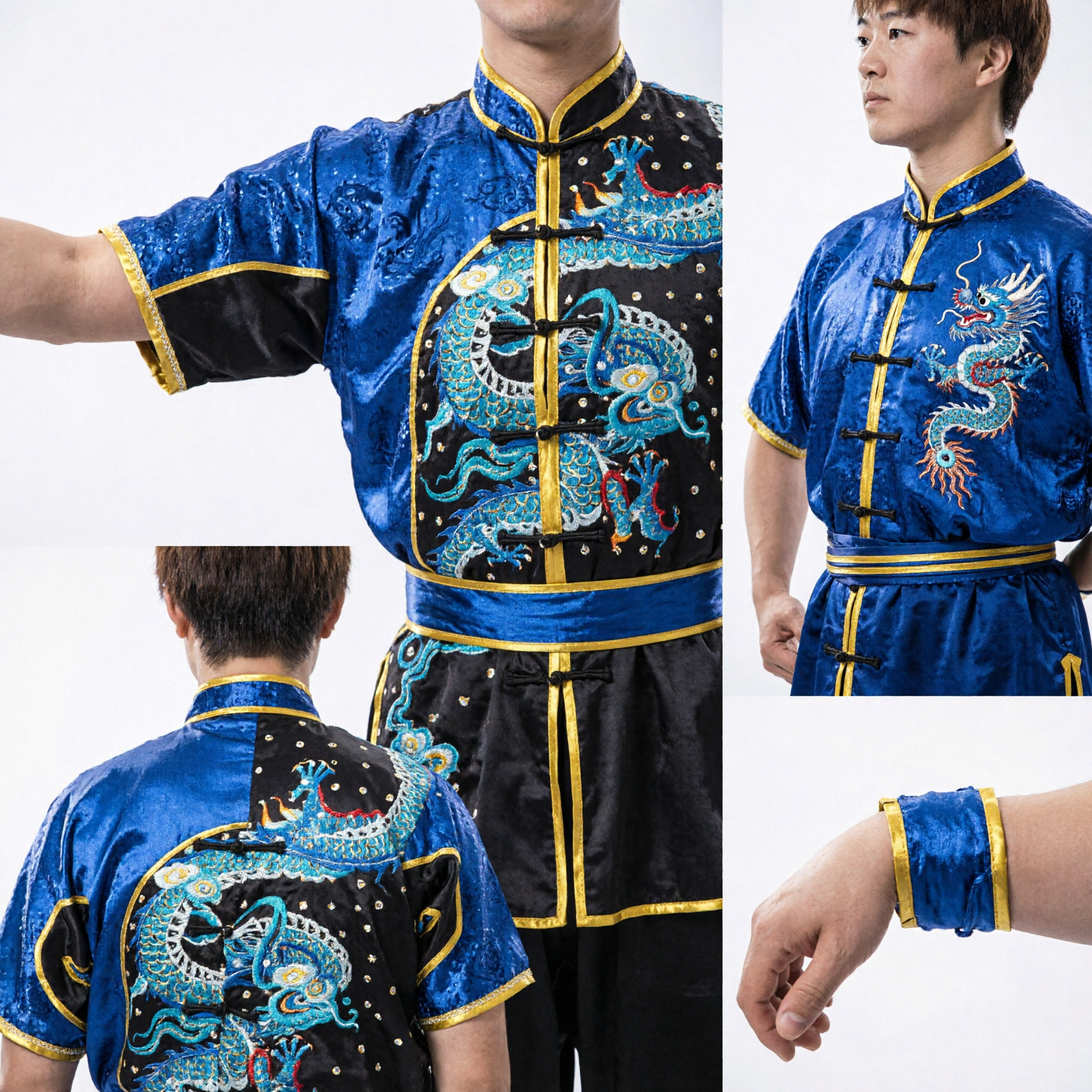 Men's Blue Dragon Sequin Wushu Uniform Professional Kung Fu Competition Suit Martial Arts Performance Costume - Asian Costume