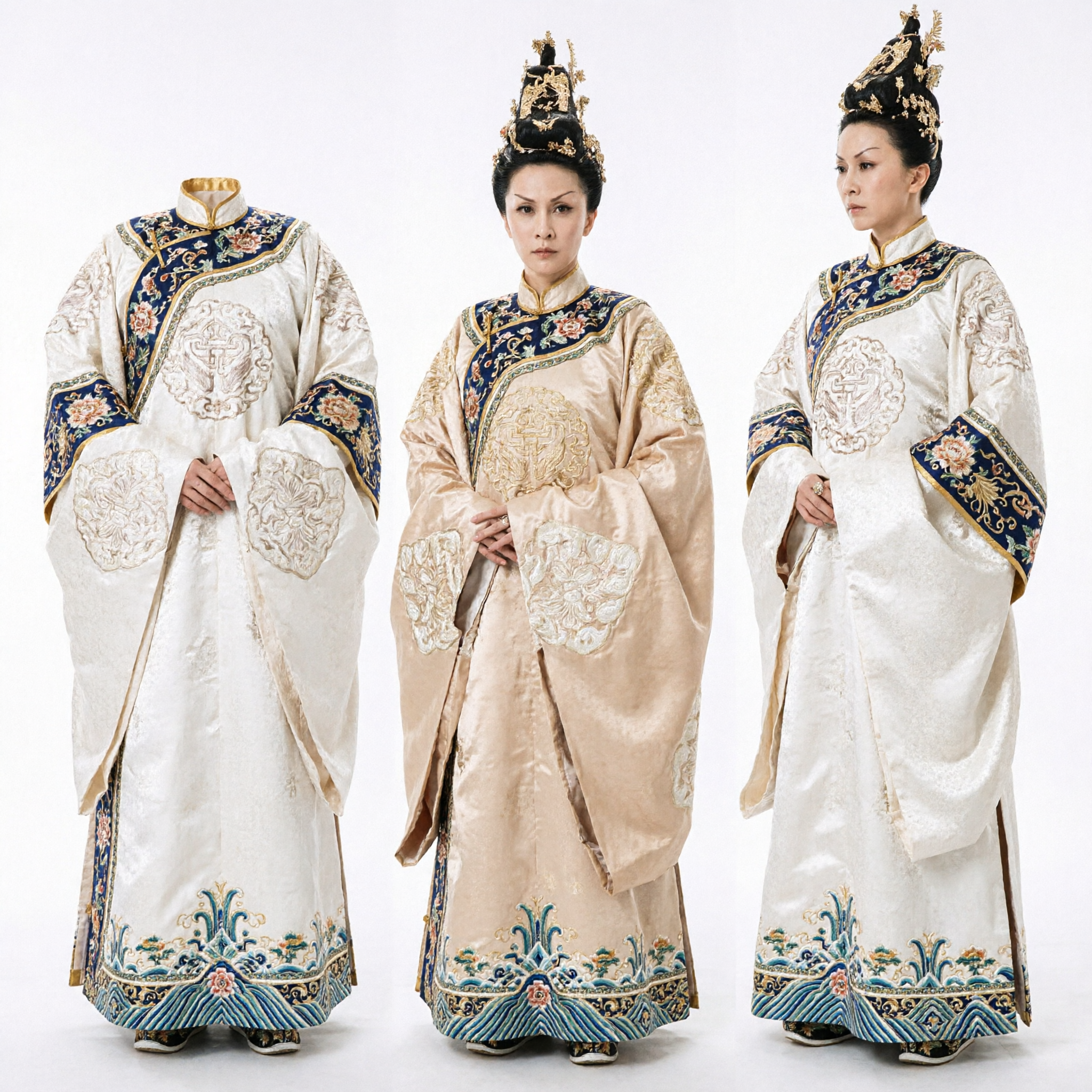 Ancient Chinese Imperial Empress White Hanfu Costume Traditional Embroidered Royal Dress with Headdress for Historical Cosplay - Asian Costume