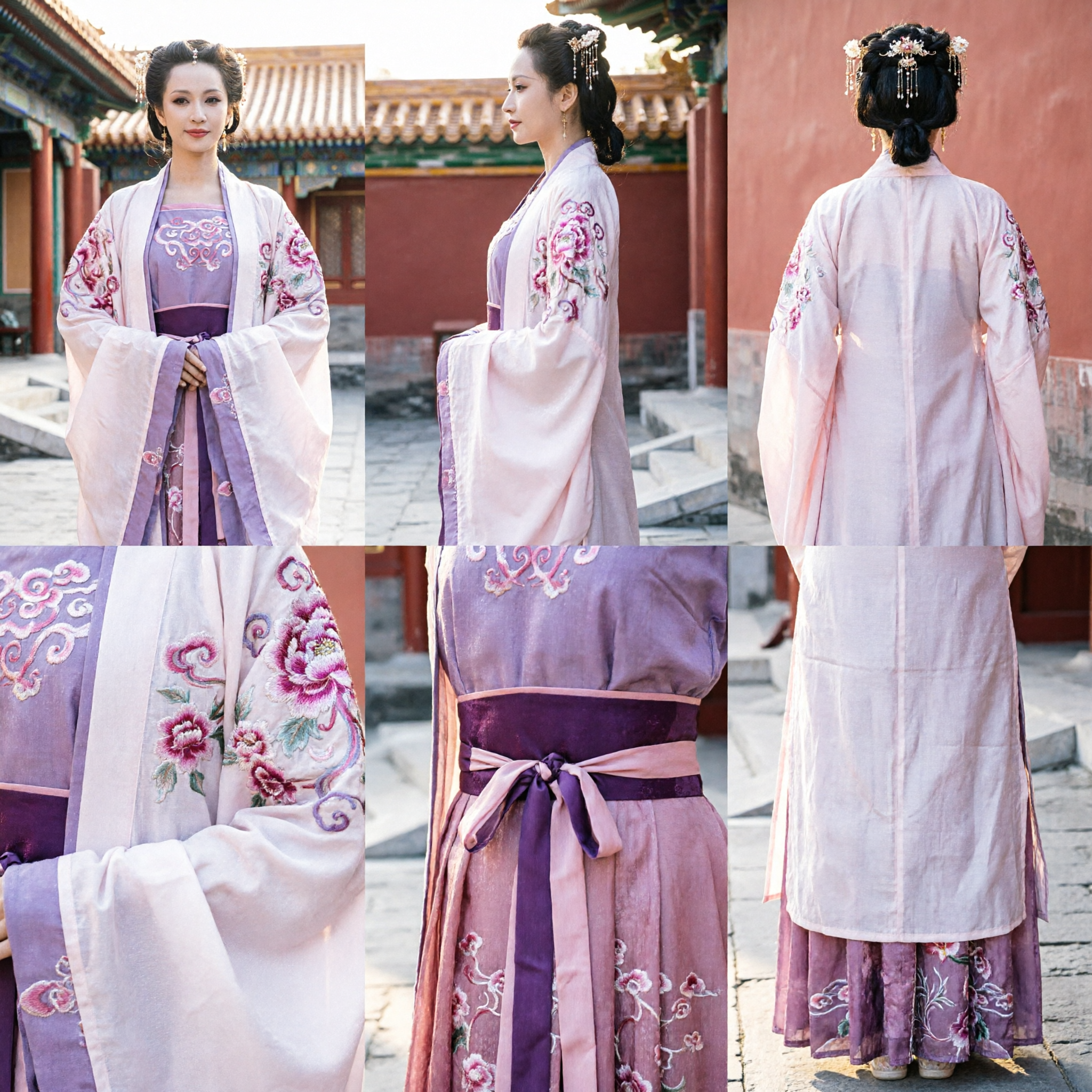 Traditional Chinese Hanfu Costume Ancient Princess Dress White Purple Embroidery Tang Dynasty Palace Lady Clothing for Women - Asian Costume