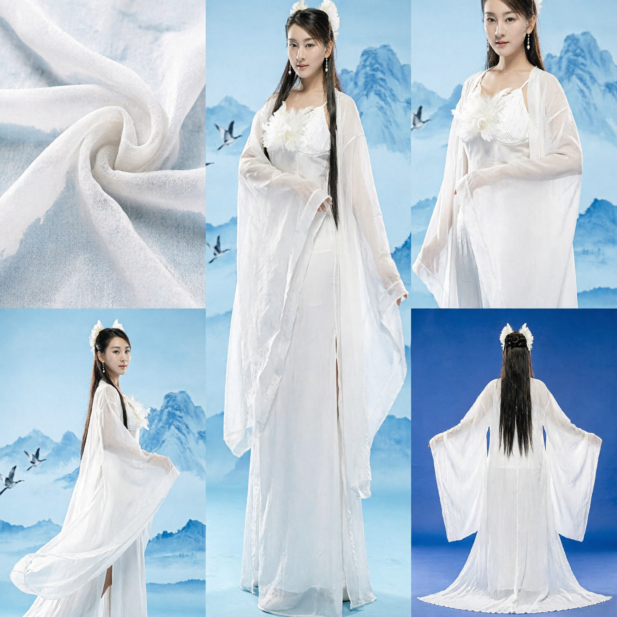Elegant White Ancient Chinese Fairy Hanfu Costume for Women Stage Performance Cosplay Dress with Headpiece - Asian Costume