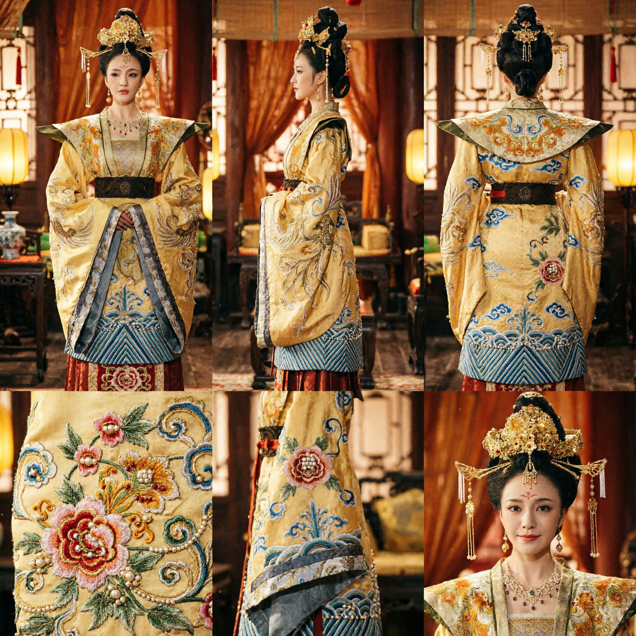 Ancient Chinese Palace Empress Hanfu Dress Gold Embroidered Tang Dynasty Queen Costume for Women Stage Performance - Asian Costume