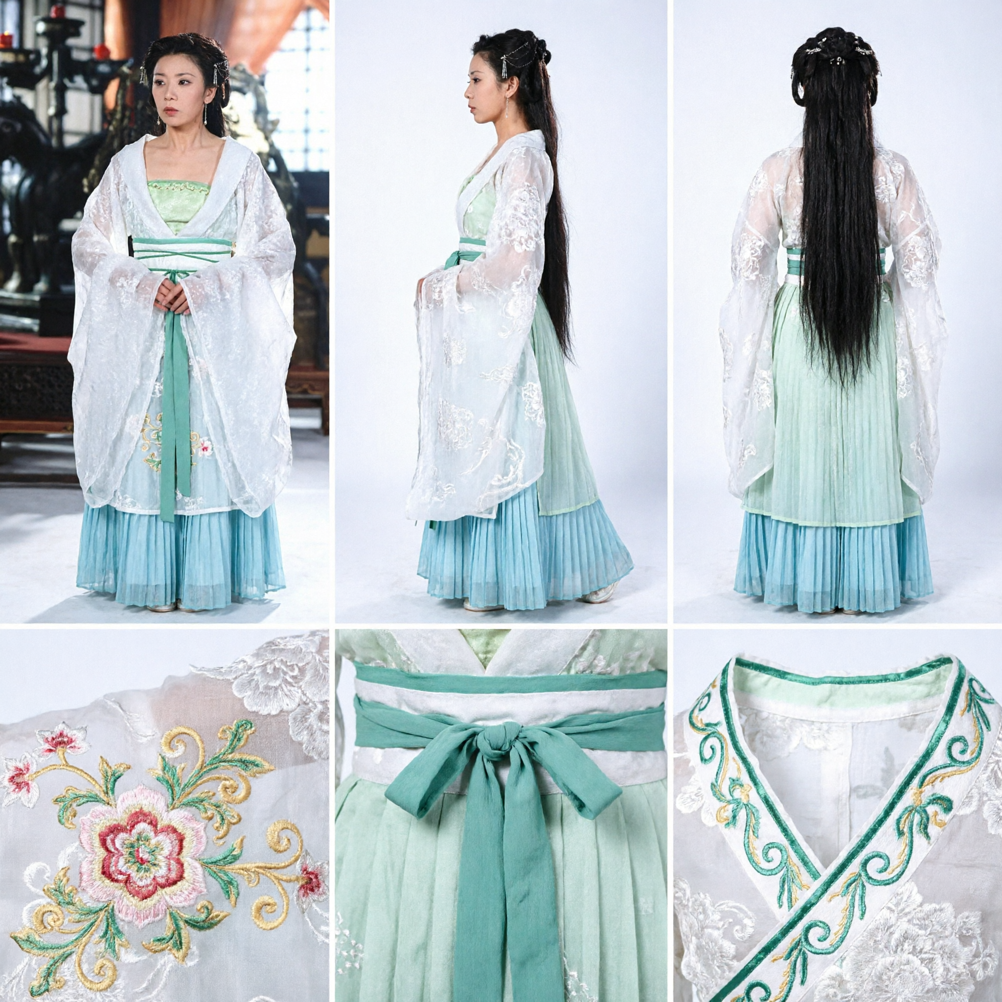 Ancient Chinese Fairy Hanfu Green and White Traditional Costume Tang Dynasty Dress for Women Cosplay - Asian Costume