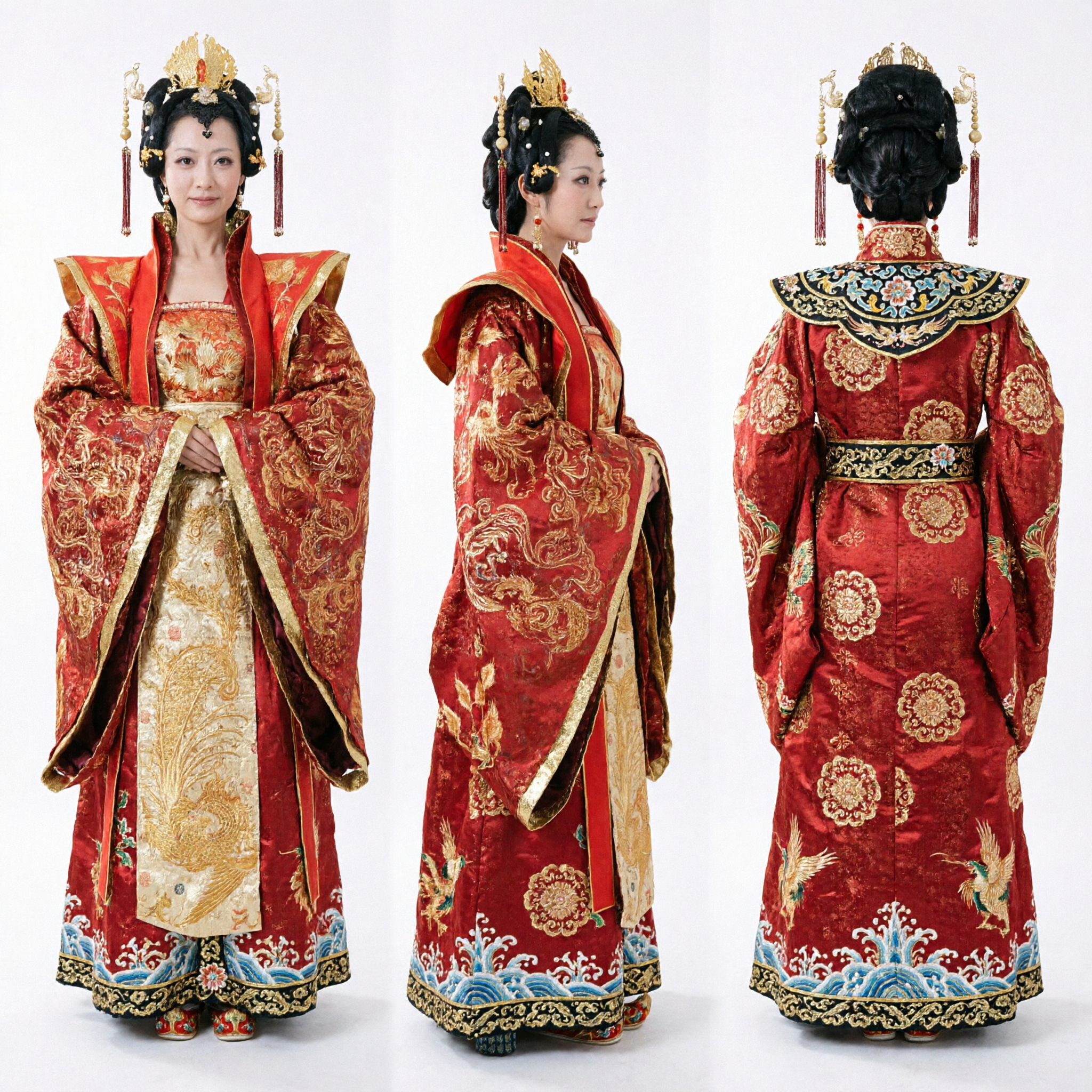 Traditional Chinese Tang Dynasty Empress Hanfu Costume Red Gold Embroidery Palace Dress for Women Performance - Asian Costume