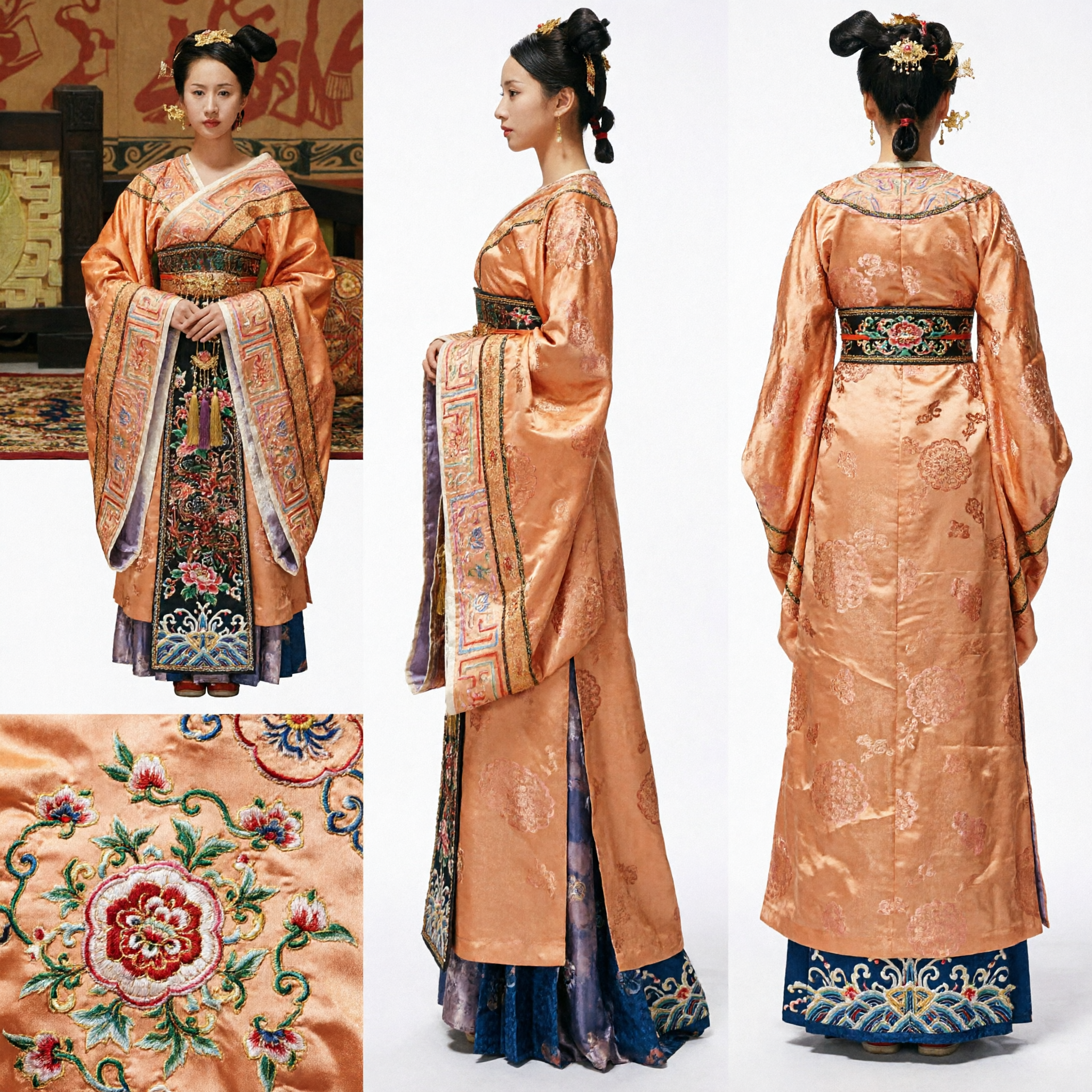 Traditional Chinese Hanfu Costume Tang Dynasty Ancient Princess Orange Silk Dress for Women Cosplay - Asian Costume