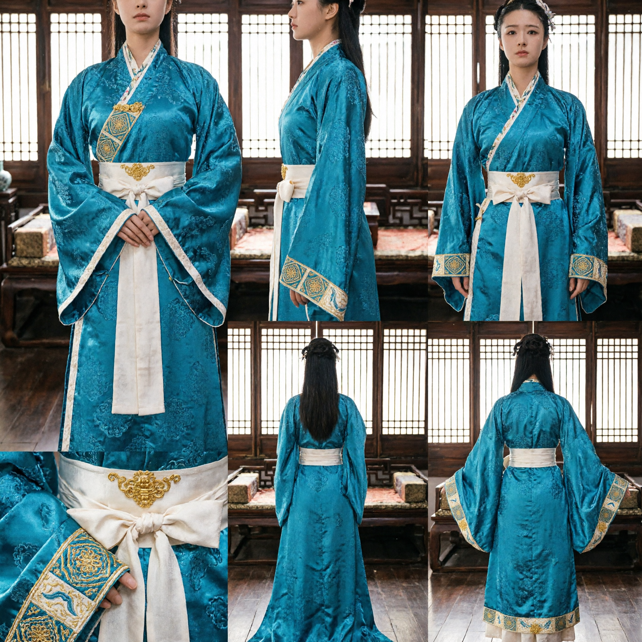 Traditional Chinese Ancient Palace Lady Teal Hanfu Robe Historical Drama Costume for Women Cosplay - Asian Costume