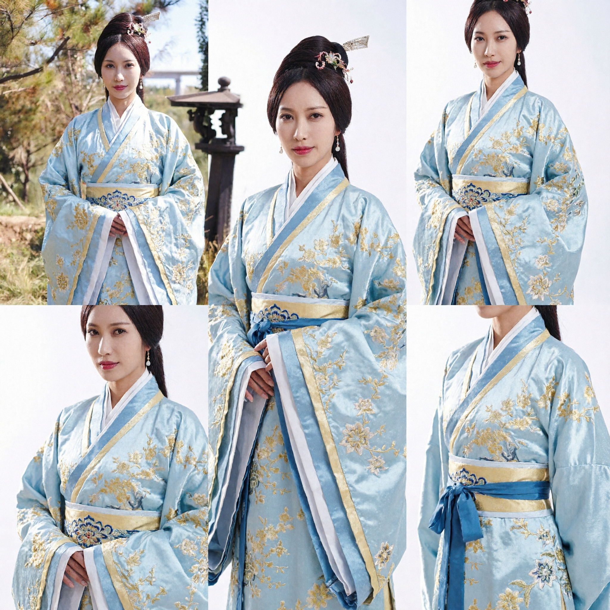 Traditional Chinese Hanfu Costume Ancient Palace Lady Dress Embroidered Blue Robe for Women Cosplay Photography - Asian Costume