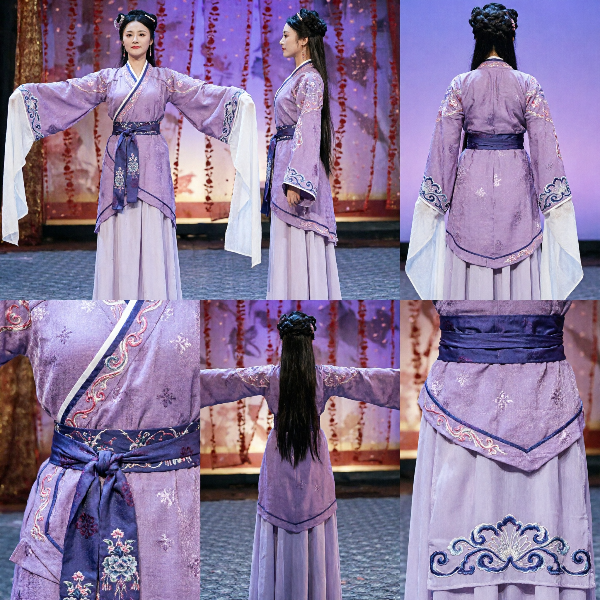 Traditional Chinese Purple Hanfu Costume for Women Ancient Palace Dance Performance Outfit with Long Water Sleeves - Asian Costume