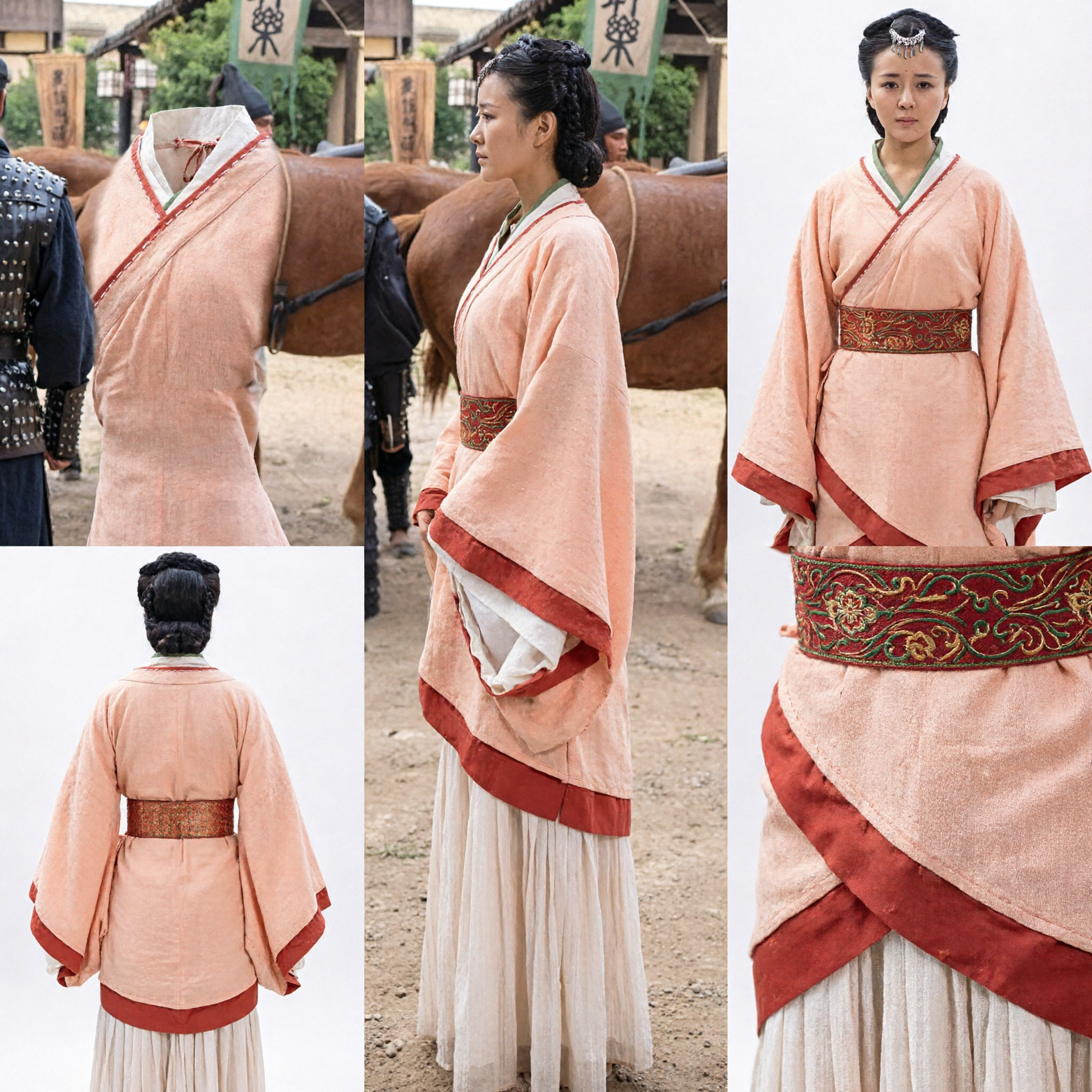 Elegant Traditional Chinese Hanfu Ancient Costume for Women Peach Cross-Collar Top and Skirt Set Historical Drama Cosplay - Asian Costume