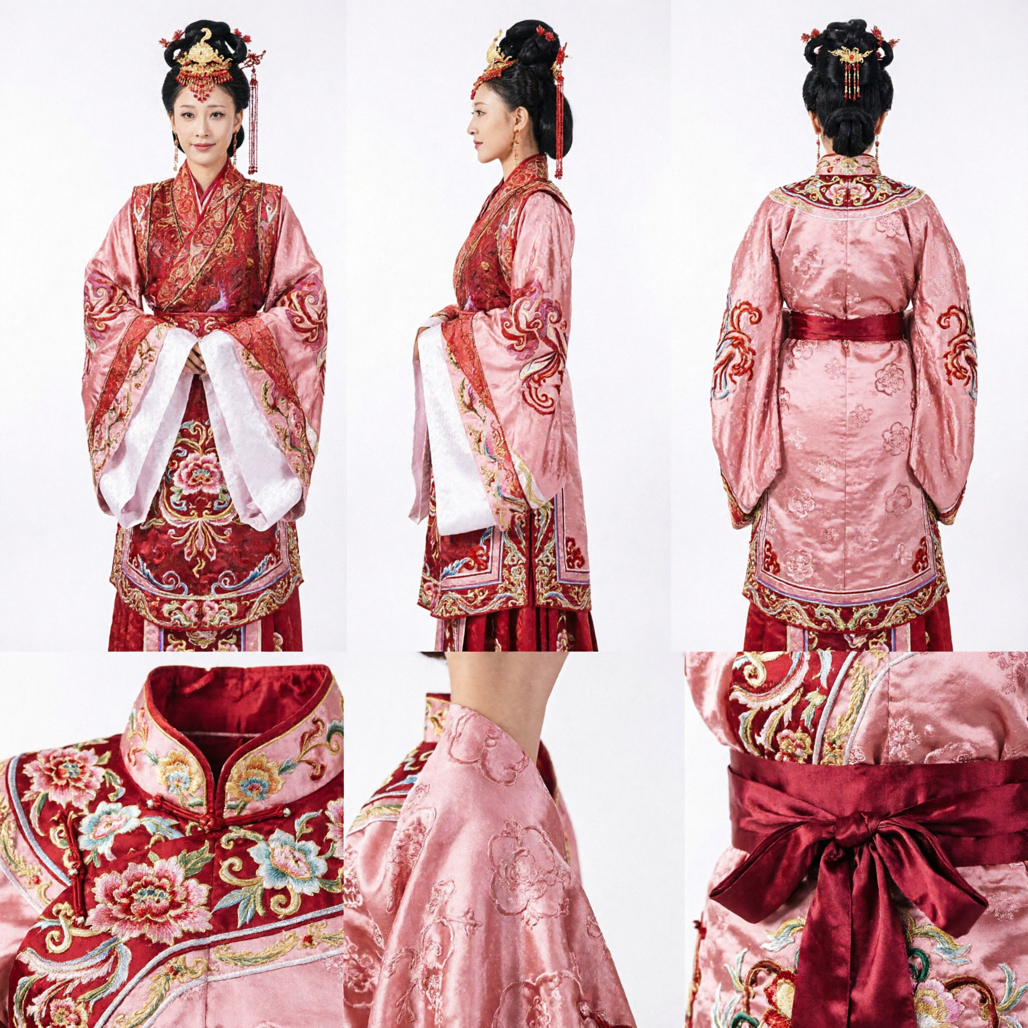 Ancient Chinese Princess Wedding Hanfu Costume Pink Embroidered Traditional Dress for Women Cosplay - Asian Costume
