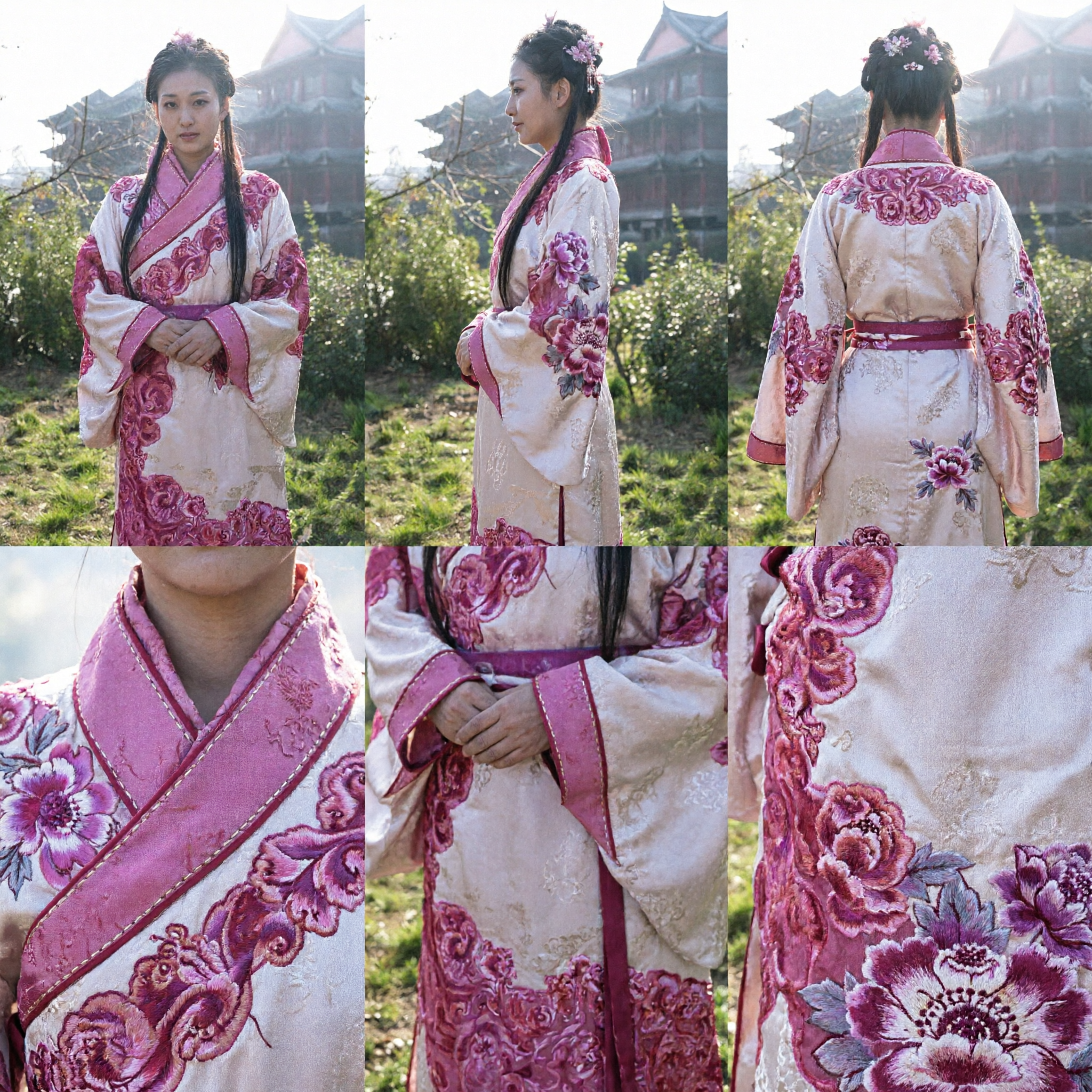 Traditional Chinese Pink Floral Embroidered Hanfu Costume Ancient Princess Dress for Women Cosplay Performance - Asian Costume