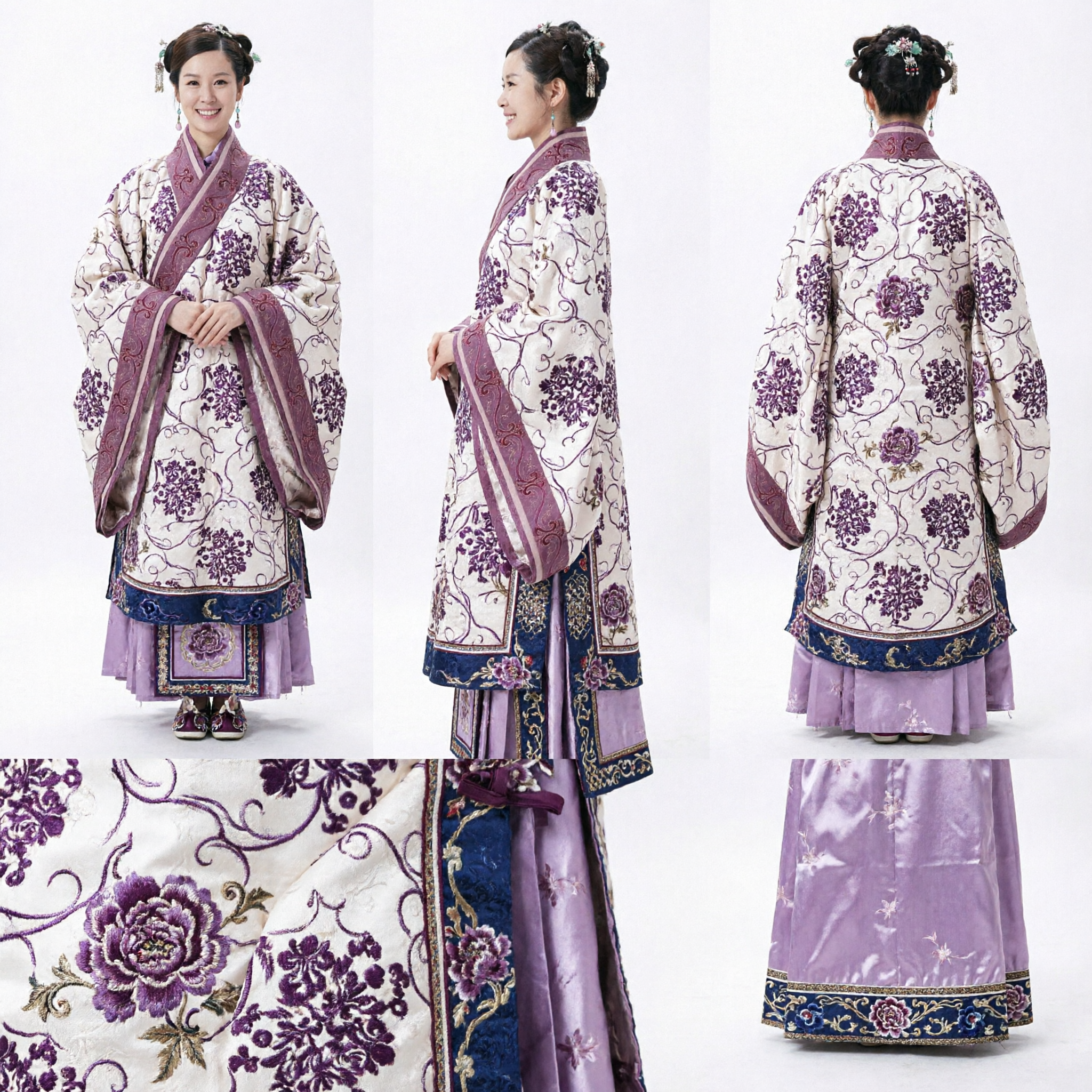 Traditional Chinese Hanfu Purple Floral Quju Robe Ancient Han Dynasty Dress Costume for Women - Asian Costume