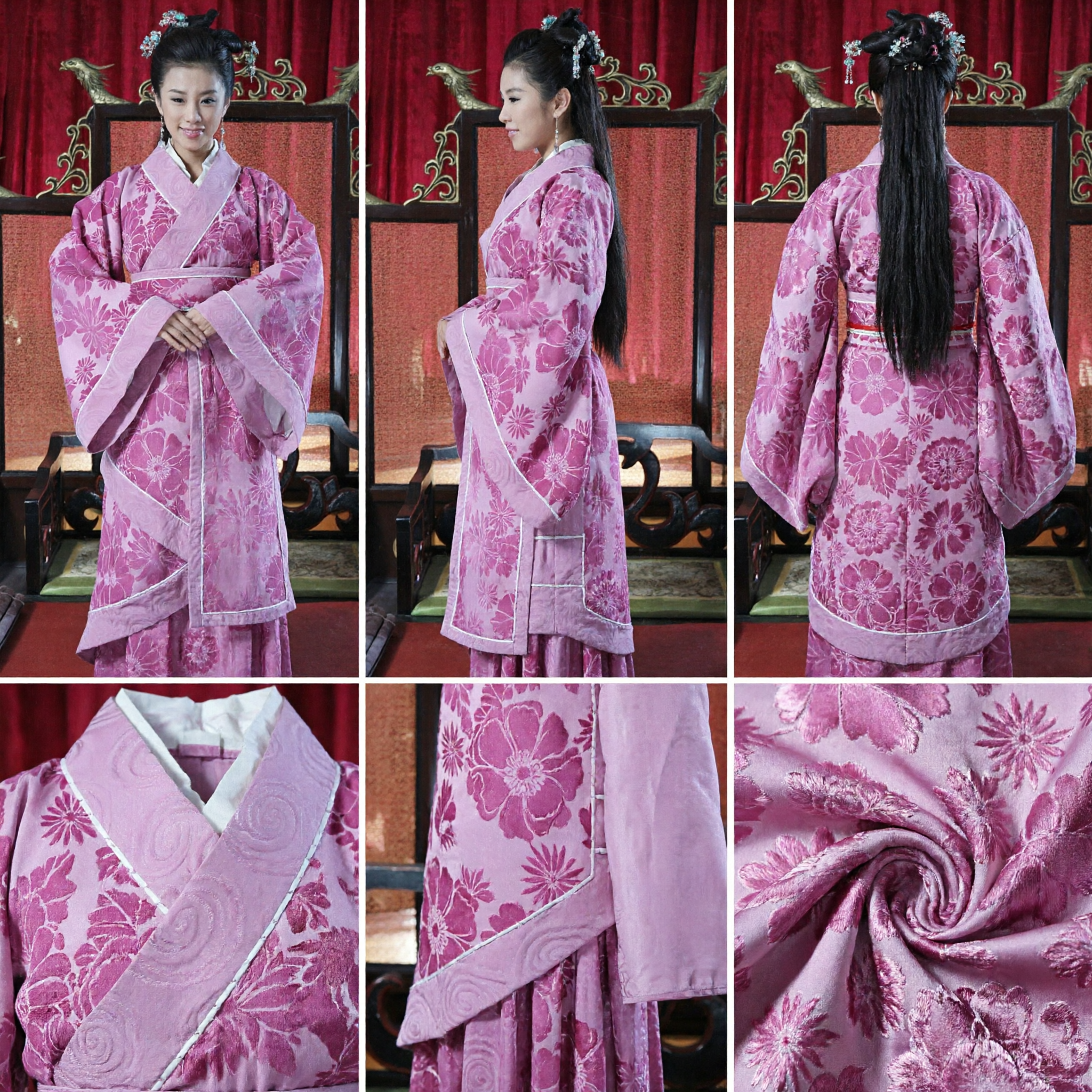 Traditional Chinese Ancient Palace Lady Hanfu Costume Pink Floral Wide Sleeve Robe Period Drama Cosplay Clothing for Women - Asian Costume
