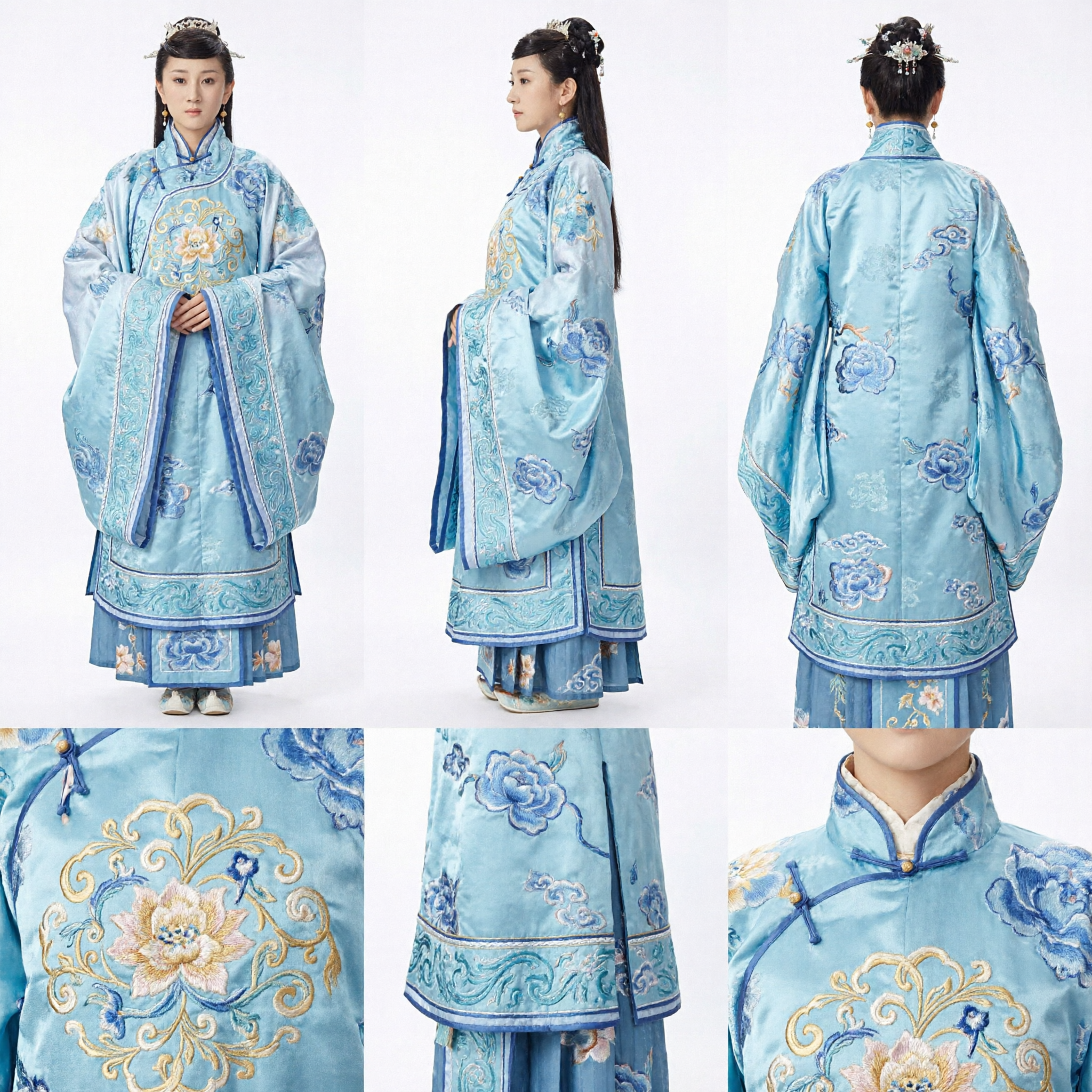 Ancient Chinese Traditional Blue Hanfu Dress with Fur Shawl for Women Historical Drama Cosplay Costume - Asian Costume