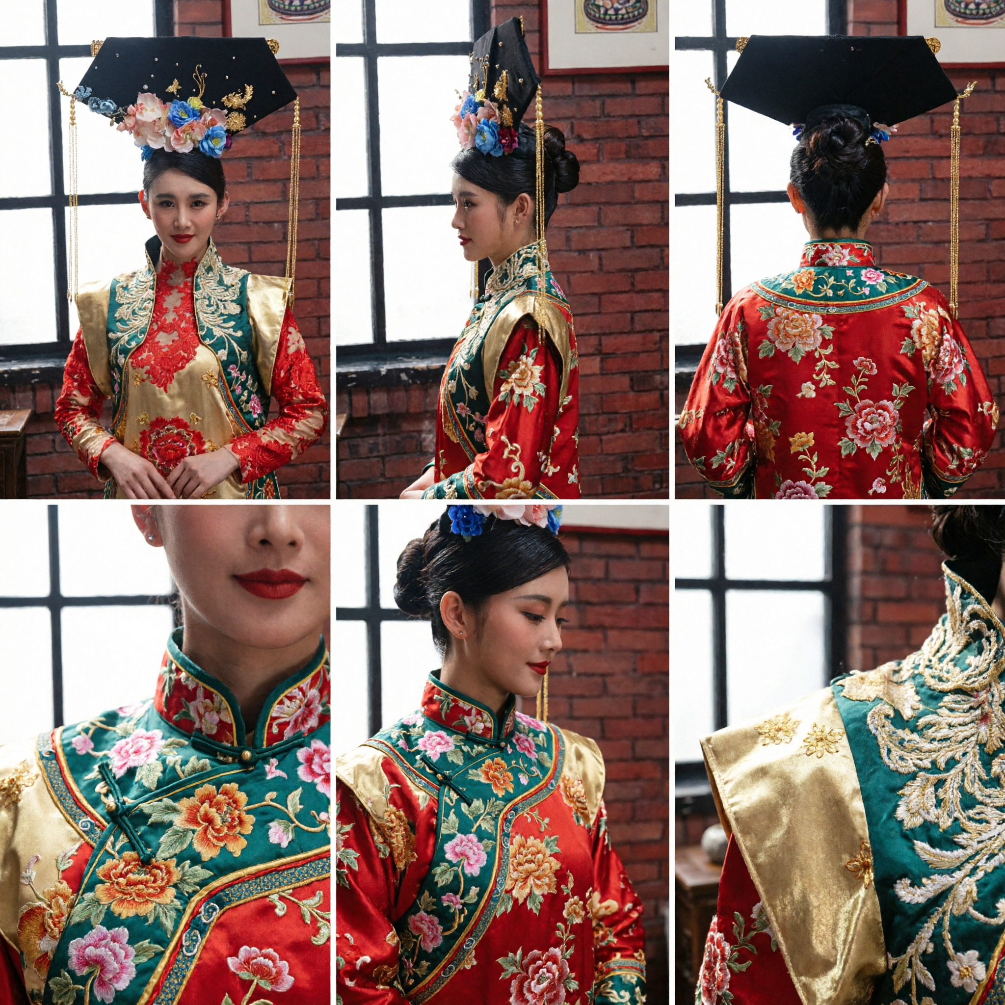 Ancient Chinese Qing Dynasty Empress Headdress Traditional Manchu Hair Accessories with Flowers for Women Cosplay Performance - Asian Costume
