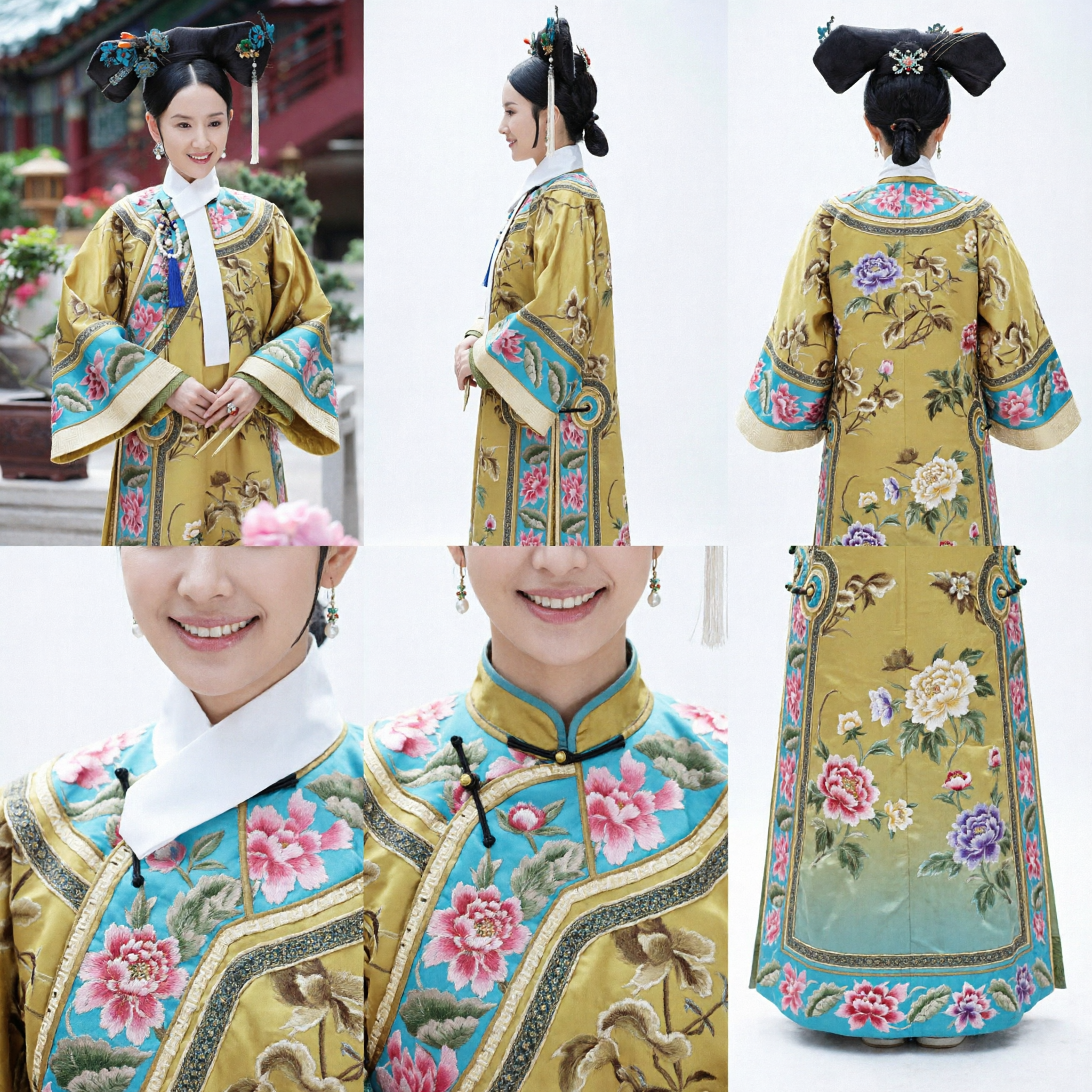 Elegant Qing Dynasty Manchu Empress Costume Traditional Chinese Yellow Lotus Embroidery Palace Dress for Women Cosplay - Asian Costume