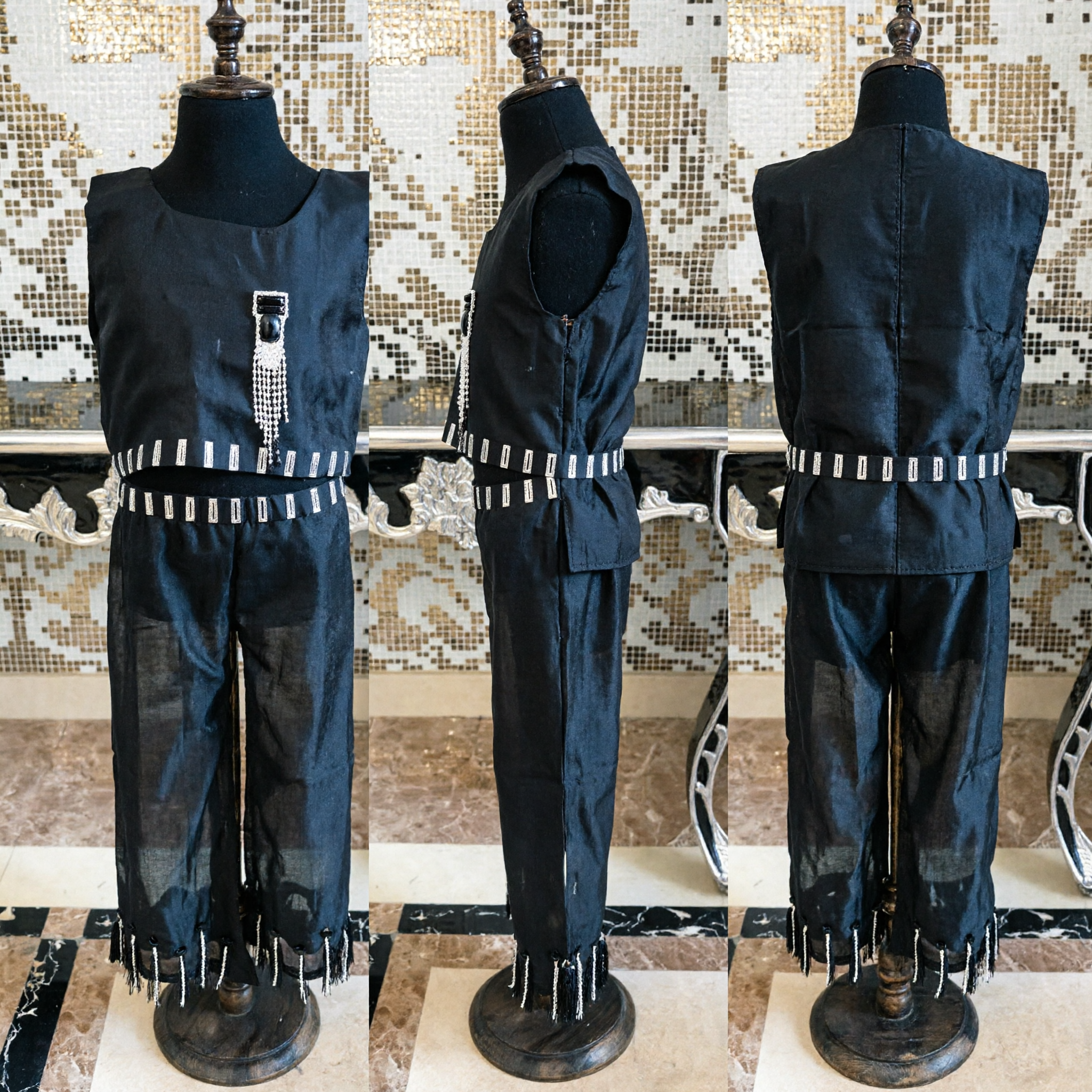 Men's Black Sleeveless Traditional Chinese Costume Set Ancient Servant Waiter Outfit for Stage Performance - Asian Costume